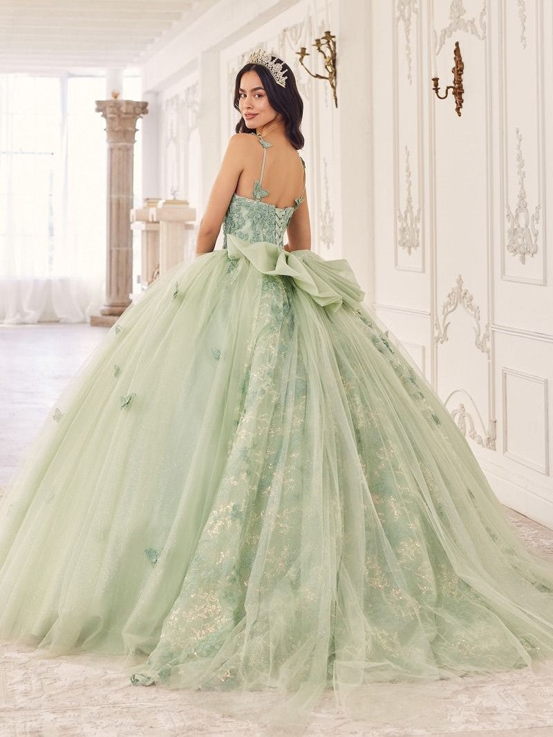 Sage Green | Butterfly Tulle Quinceañera Ball Gown with Beaded Bodice & Sweetheart Neckline CD15718 - Courbe et Compagnie