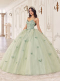 Sage Green | Butterfly Tulle Quinceañera Ball Gown with Beaded Bodice & Sweetheart Neckline CD15718 - Courbe et Compagnie