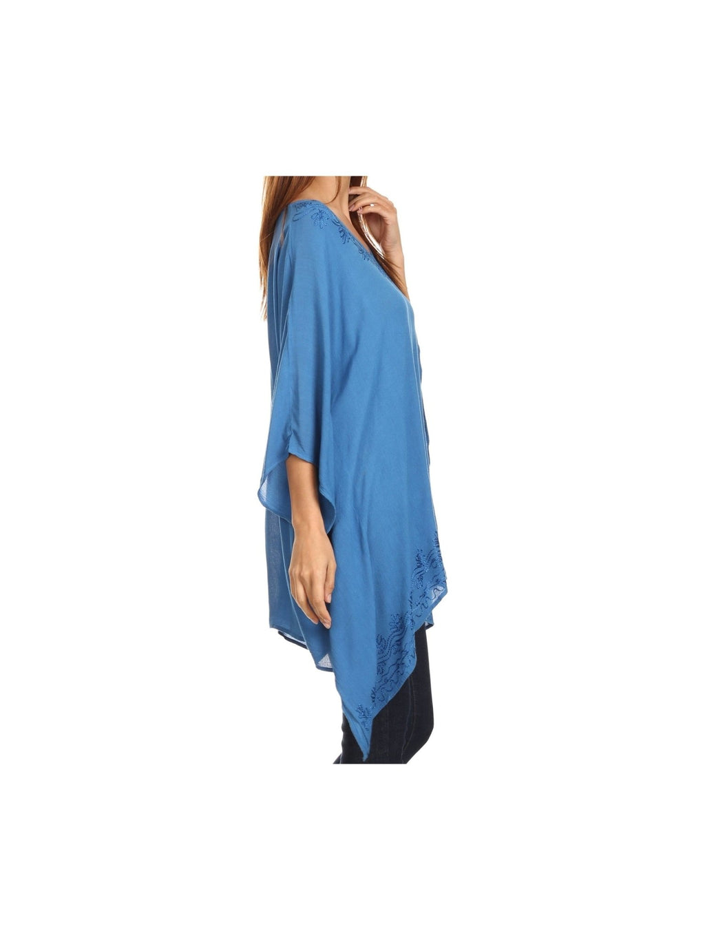 Sakkas Wren Lightweight Circle Poncho Top Blouse With Detailed Embroidery - Courbe et Compagnie