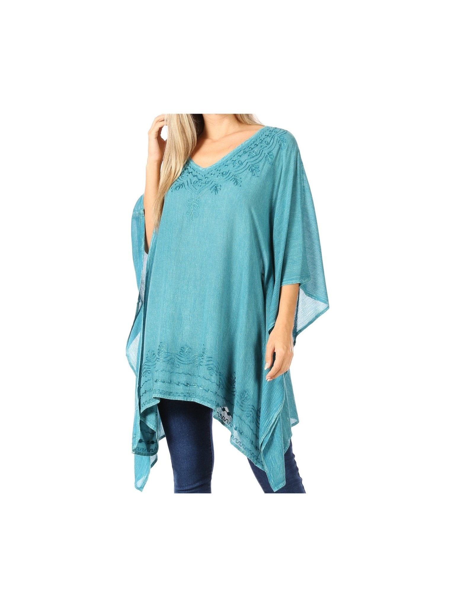 Sakkas Wren Lightweight Circle Poncho Top Blouse With Detailed Embroidery - Courbe et Compagnie