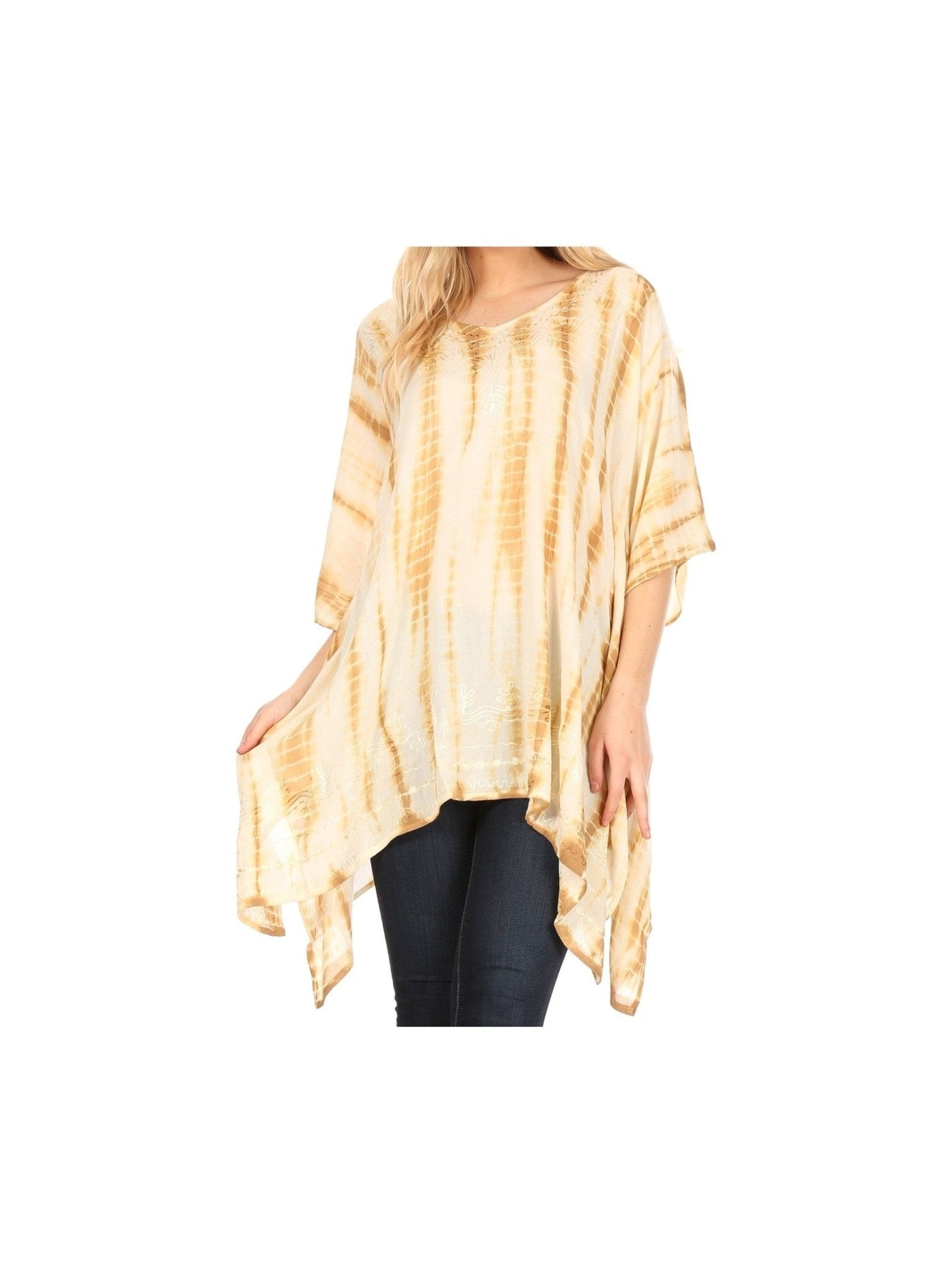 Sakkas Wren Lightweight Circle Poncho Top Blouse With Detailed Embroidery - Courbe et Compagnie