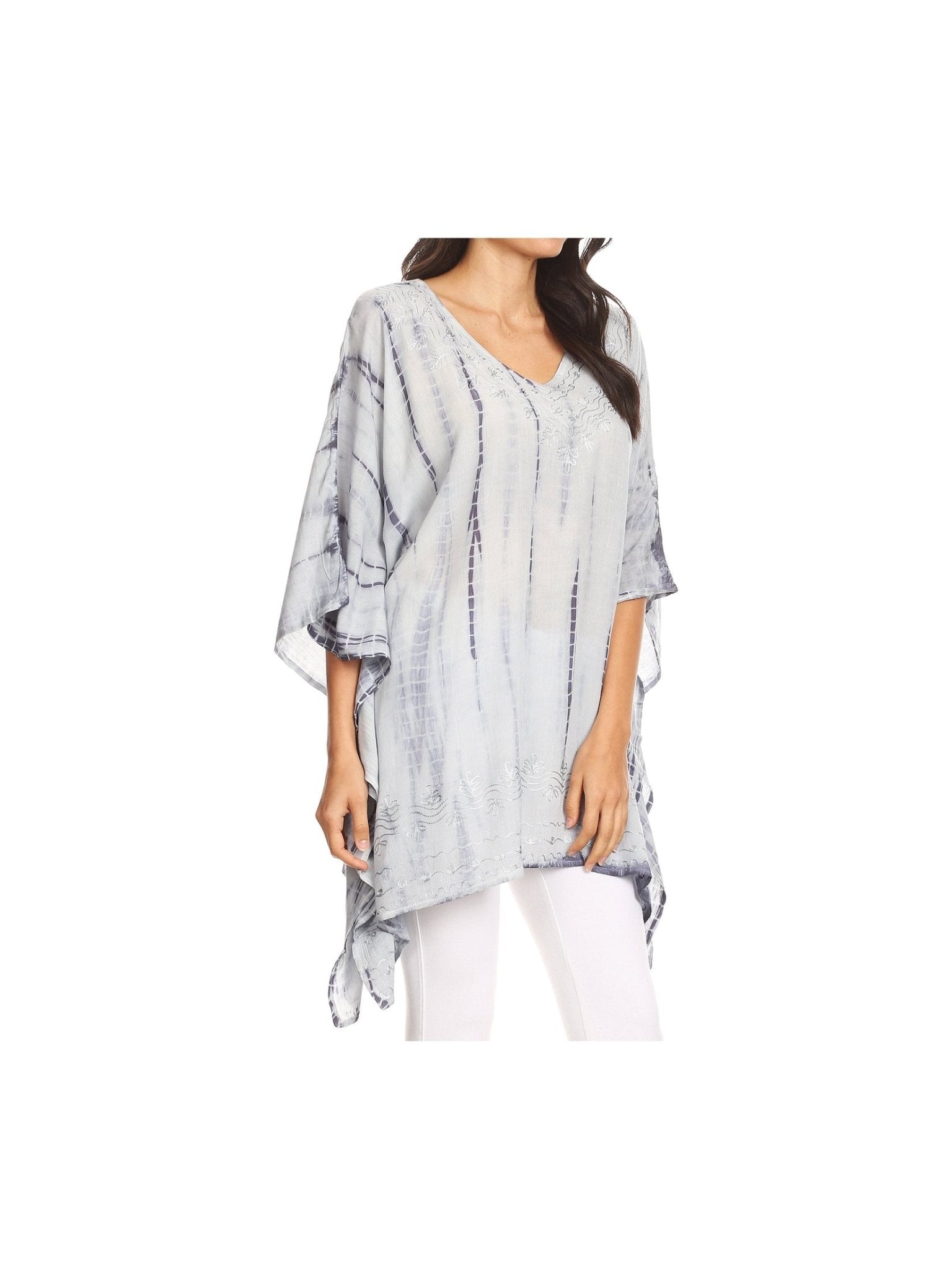 Sakkas Wren Lightweight Circle Poncho Top Blouse With Detailed Embroidery - Courbe et Compagnie
