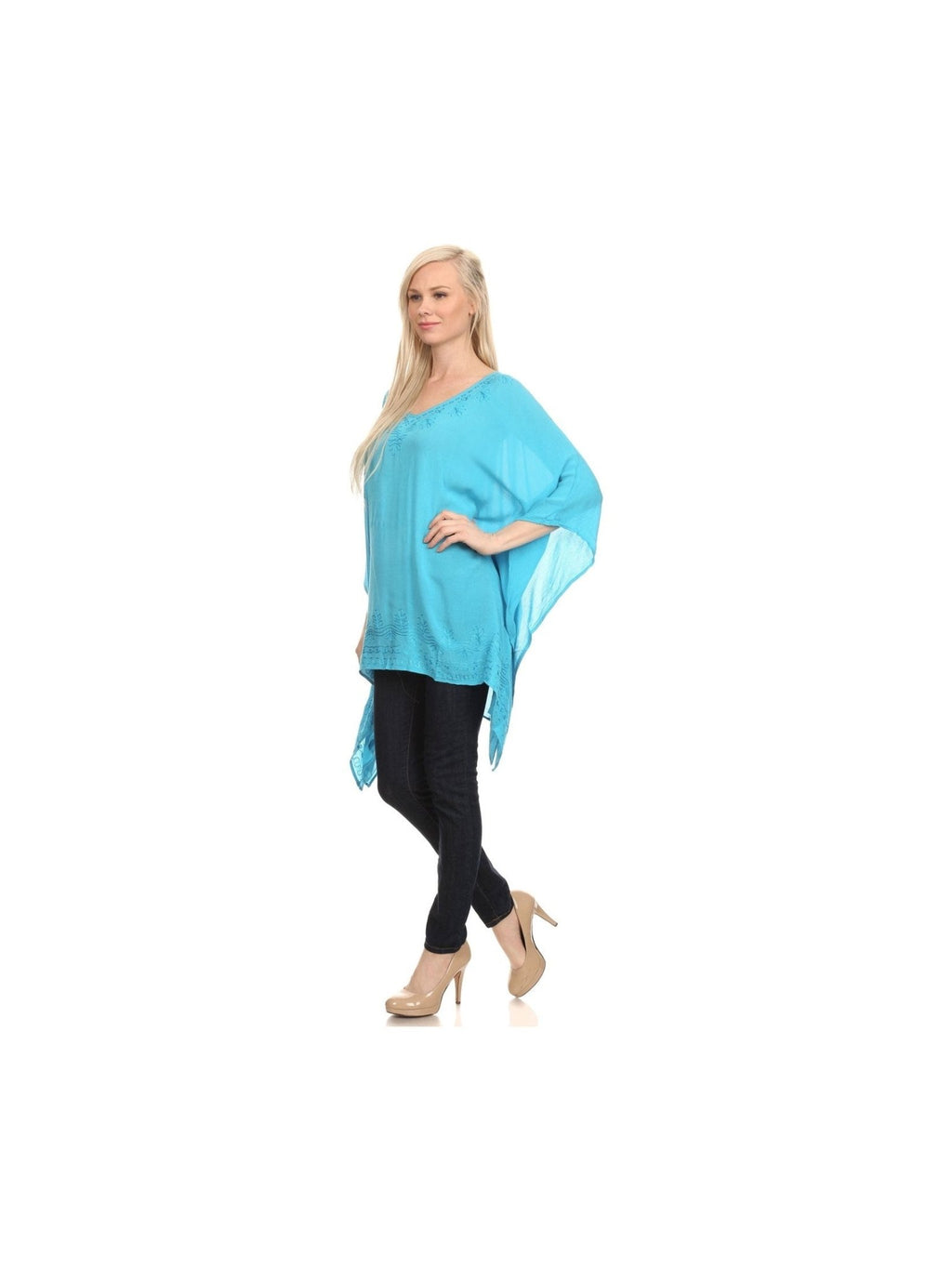 Sakkas Wren Lightweight Circle Poncho Top Blouse With Detailed Embroidery - Courbe et Compagnie