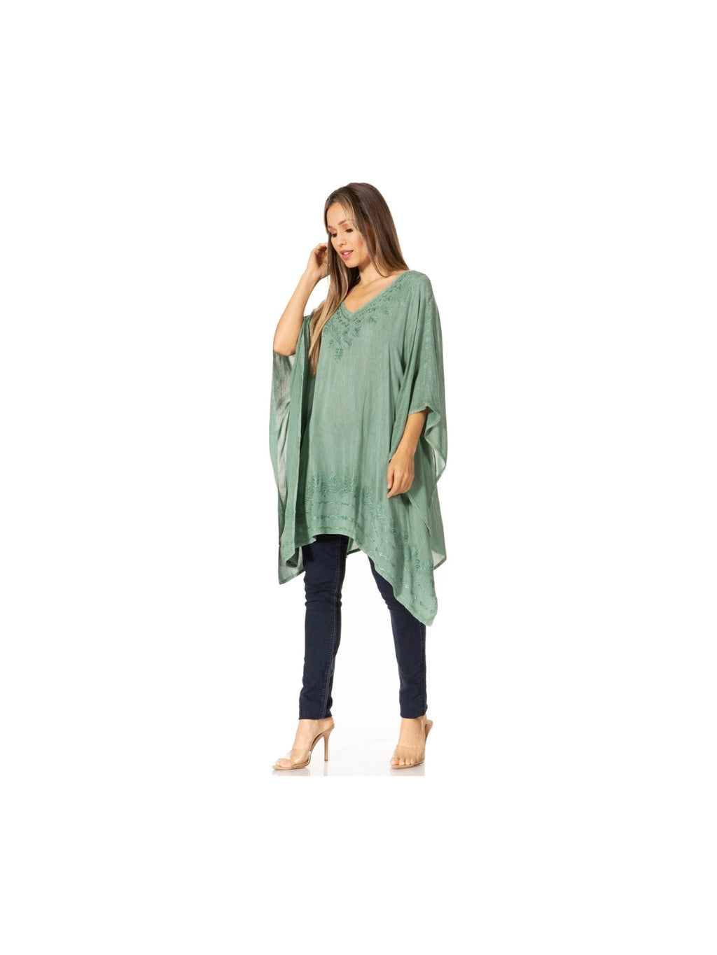 Sakkas Wren Lightweight Circle Poncho Top Blouse With Detailed Embroidery - Courbe et Compagnie