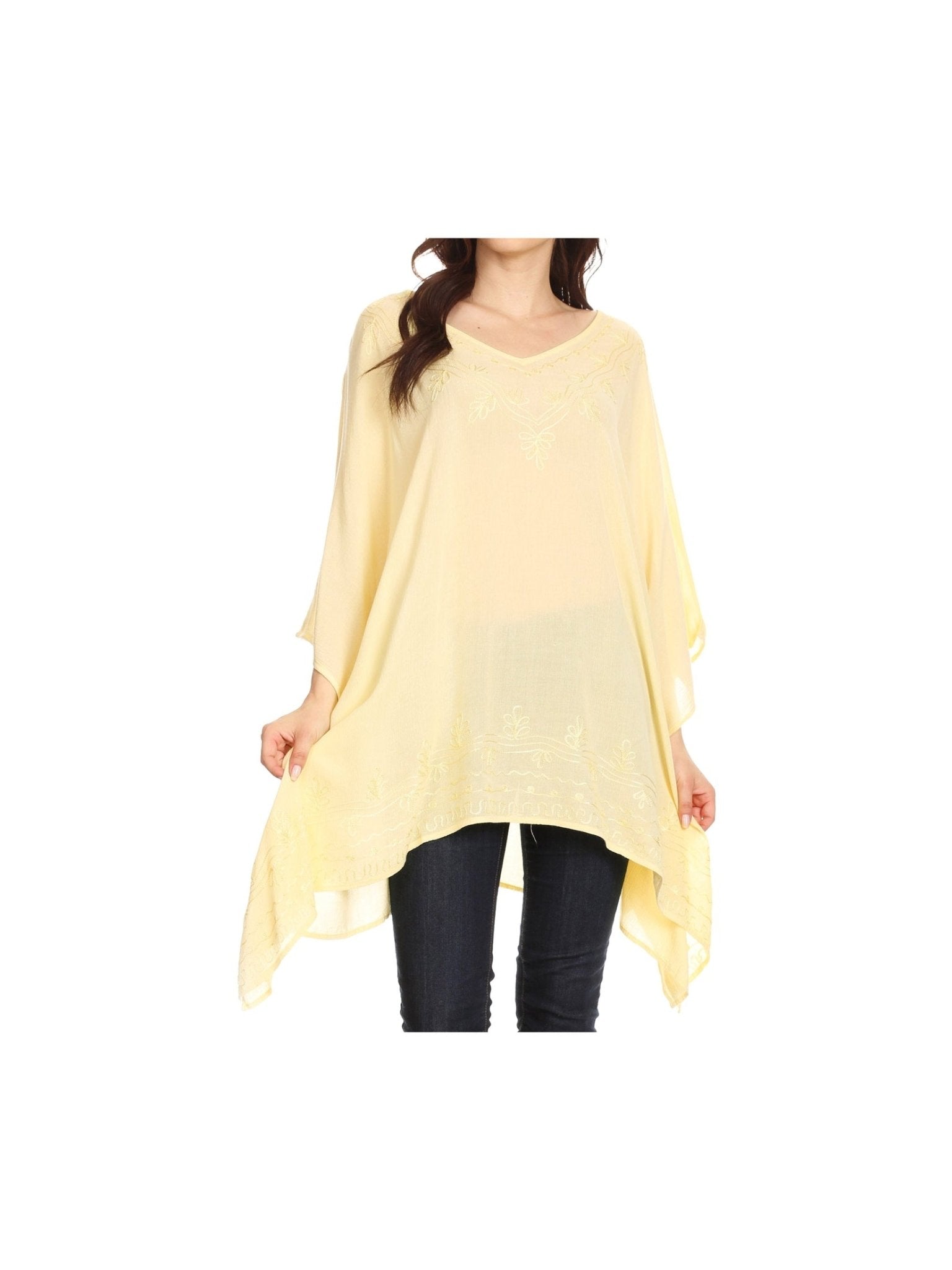 Sakkas Wren Lightweight Circle Poncho Top Blouse With Detailed Embroidery - Courbe et Compagnie