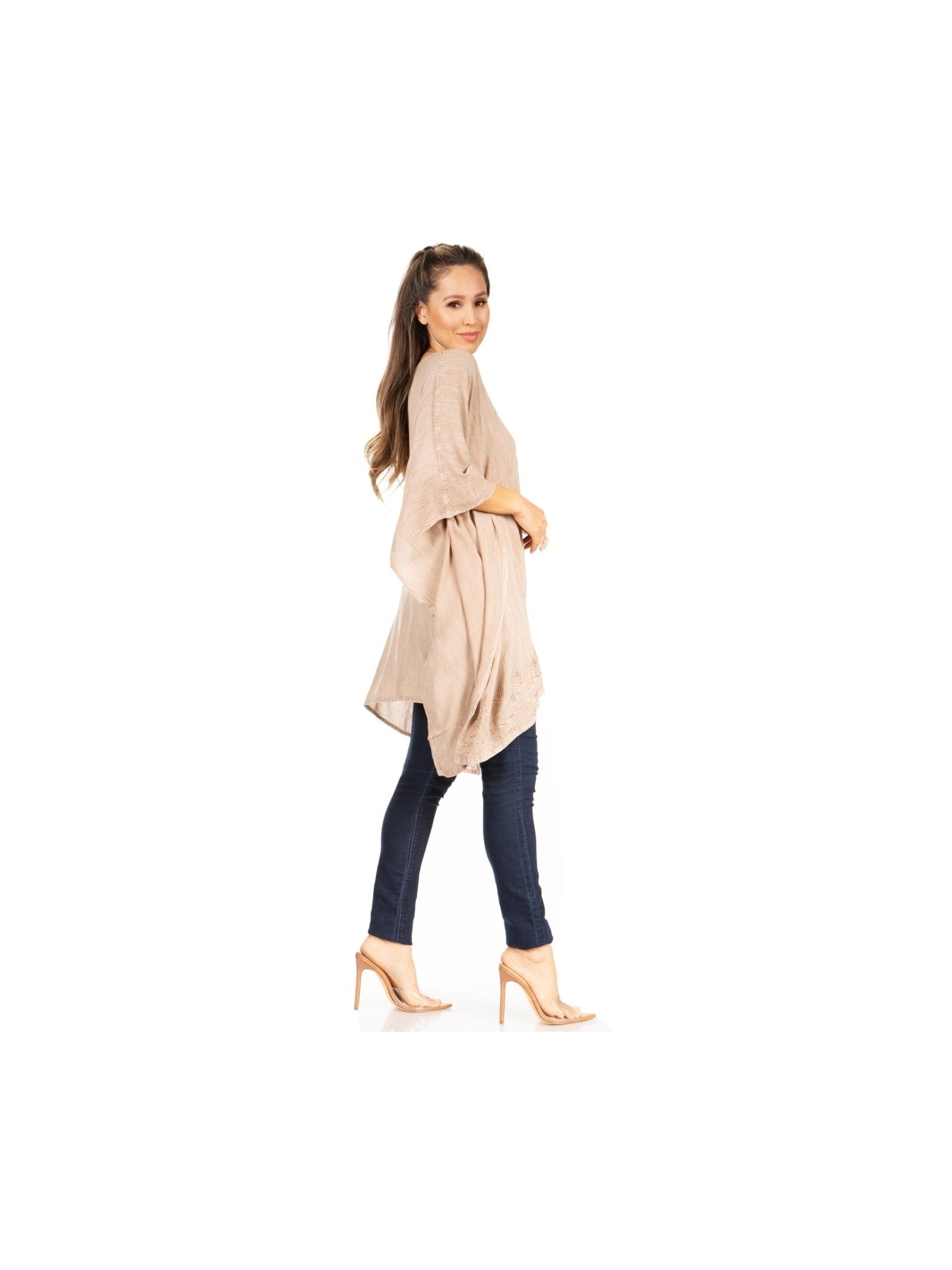 Sakkas Wren Lightweight Circle Poncho Top Blouse With Detailed Embroidery - Courbe et Compagnie
