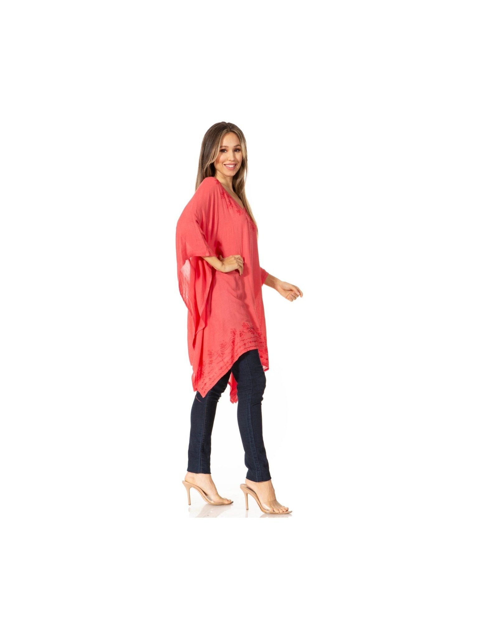 Sakkas Wren Lightweight Circle Poncho Top Blouse With Detailed Embroidery - Courbe et Compagnie