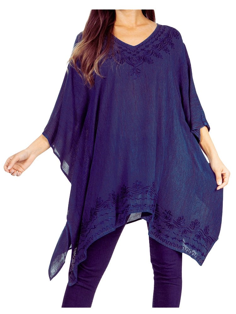 Sakkas Wren Lightweight Circle Poncho Top Blouse With Detailed Embroidery - Courbe et Compagnie