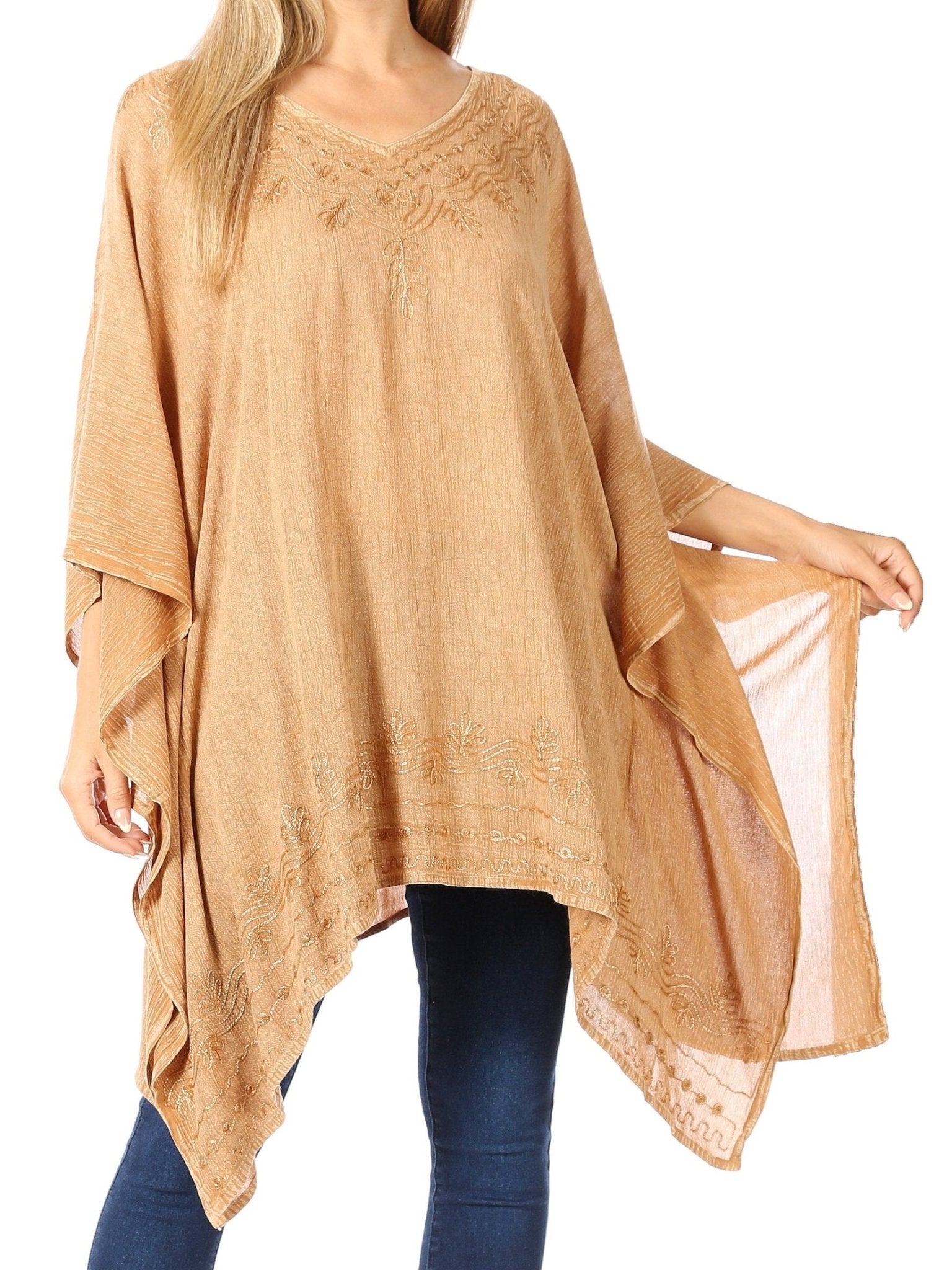 Sakkas Wren Lightweight Circle Poncho Top Blouse With Detailed Embroidery - Courbe et Compagnie