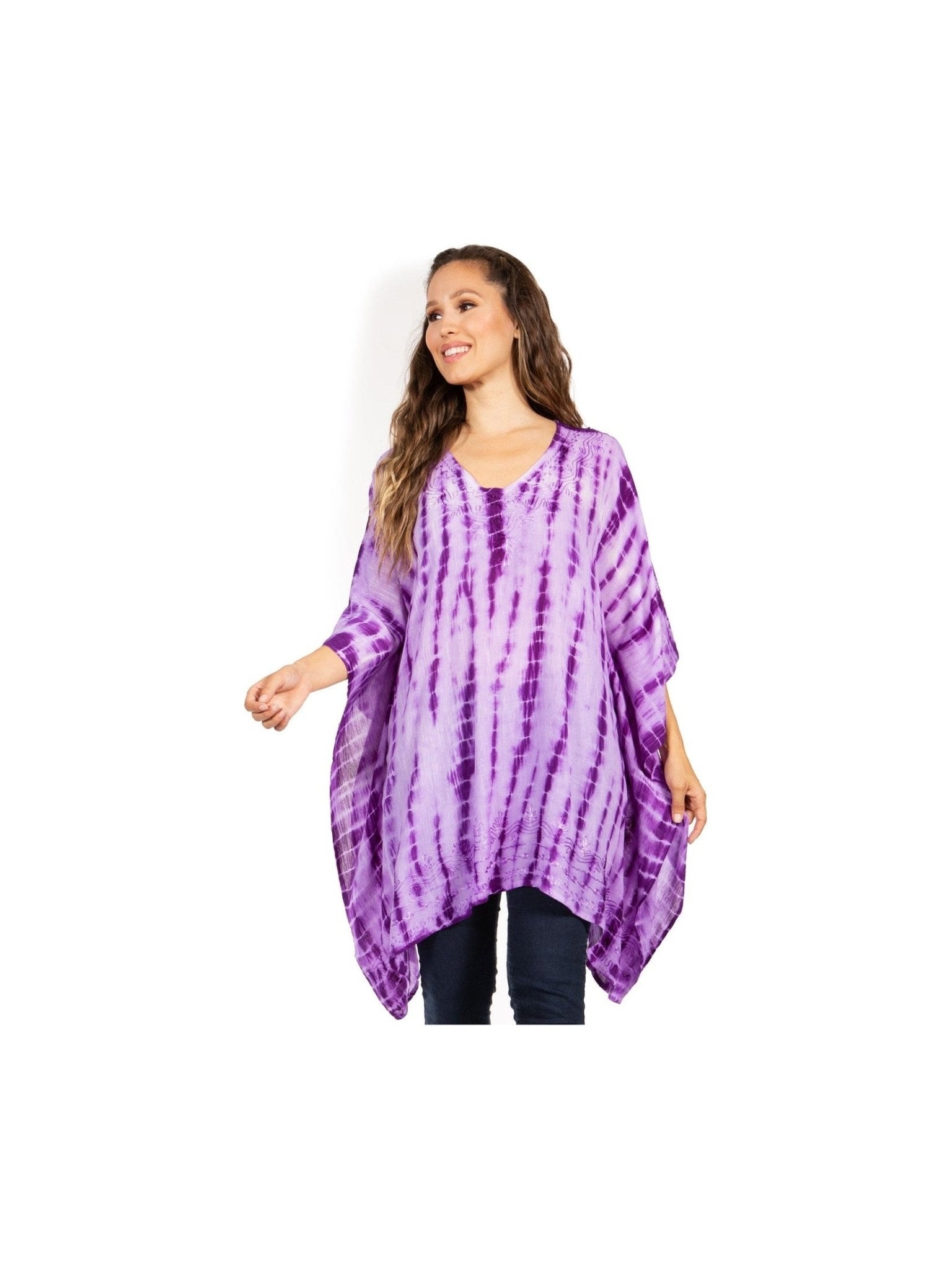 Sakkas Wren Lightweight Circle Poncho Top Blouse With Detailed Embroidery - Courbe et Compagnie