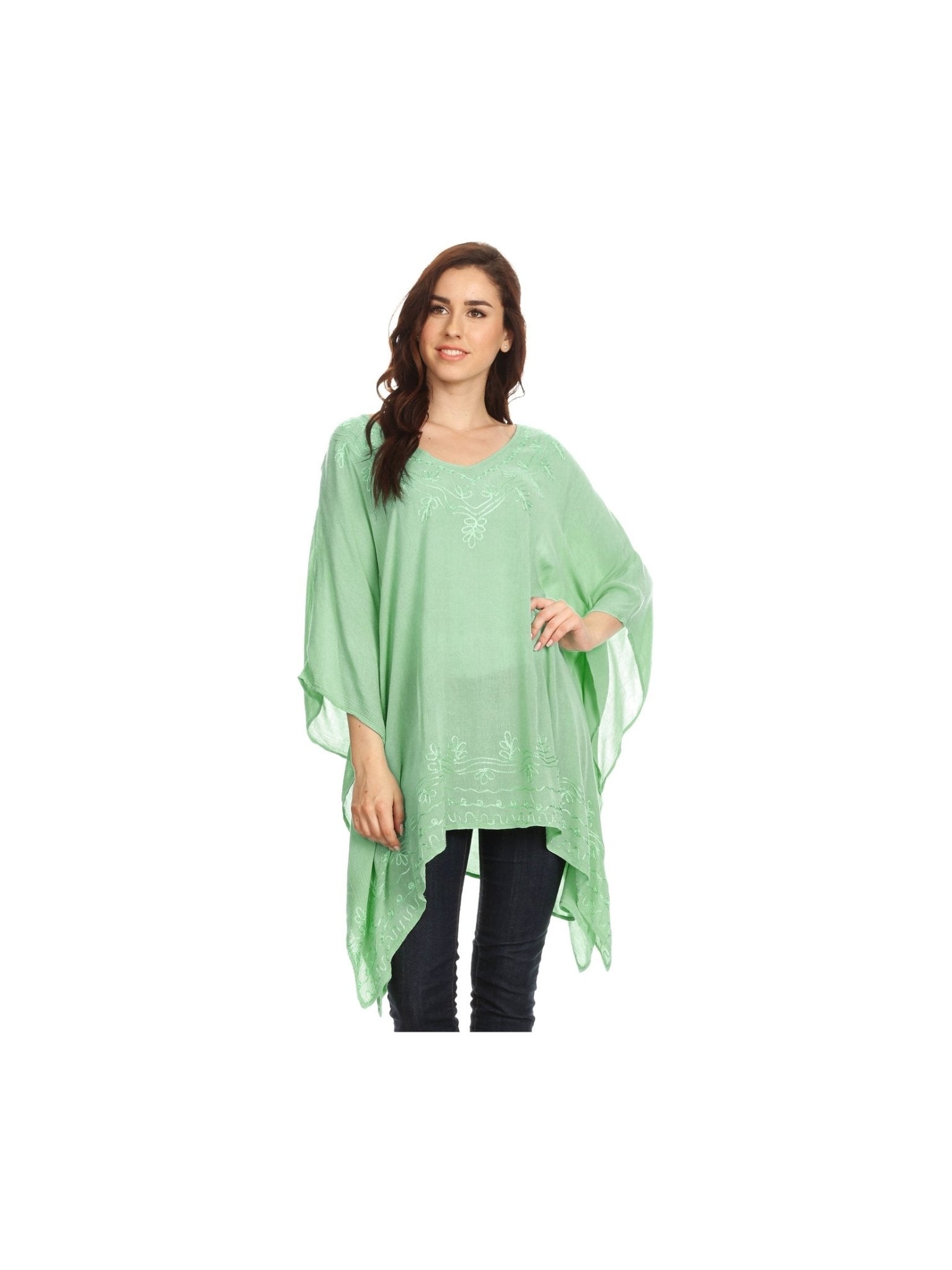 Sakkas Wren Lightweight Circle Poncho Top Blouse With Detailed Embroidery - Courbe et Compagnie