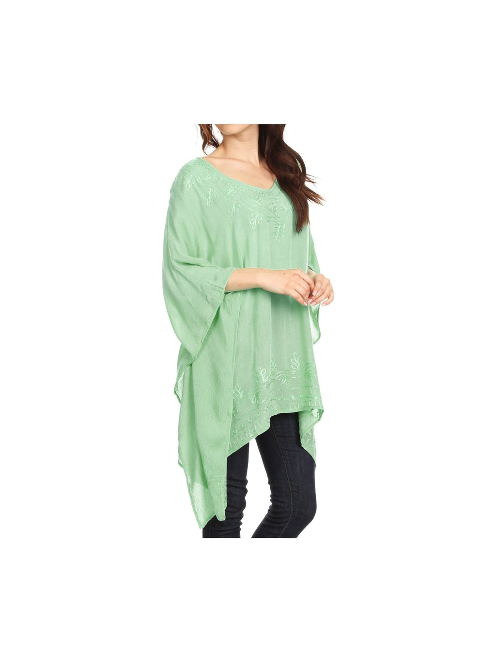 Sakkas Wren Lightweight Circle Poncho Top Blouse With Detailed Embroidery - Courbe et Compagnie