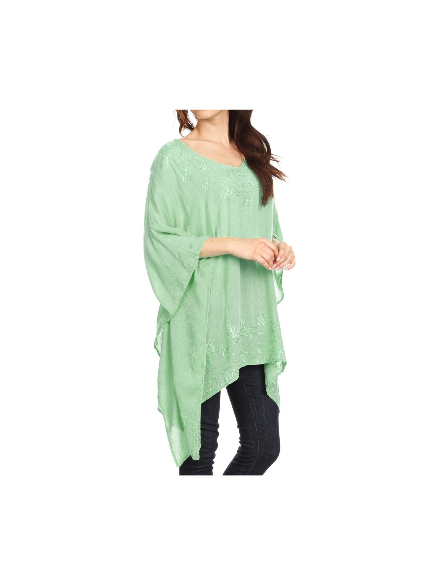 Sakkas Wren Lightweight Circle Poncho Top Blouse With Detailed Embroidery - Courbe et Compagnie
