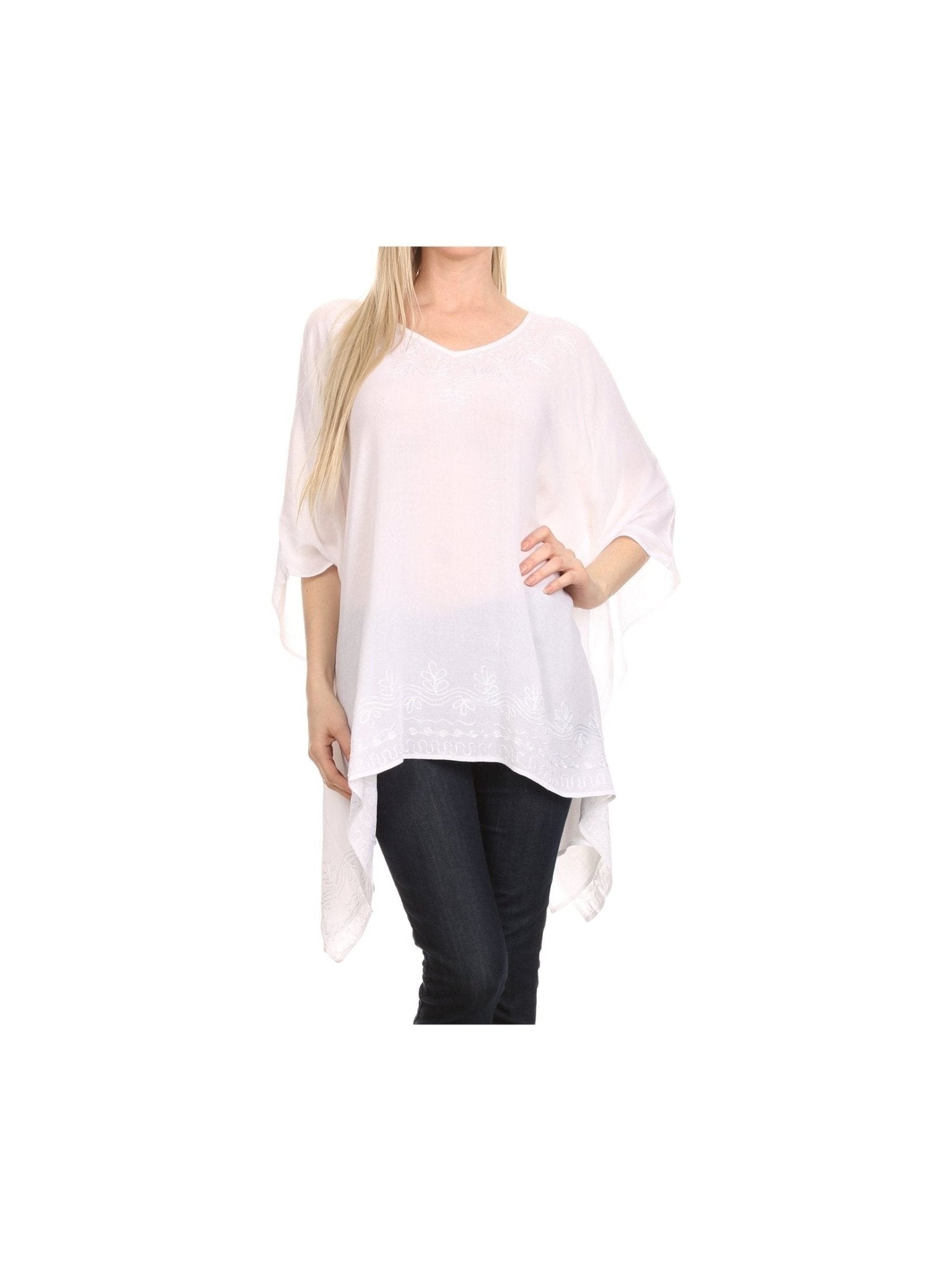 Sakkas Wren Lightweight Circle Poncho Top Blouse With Detailed Embroidery - Courbe et Compagnie