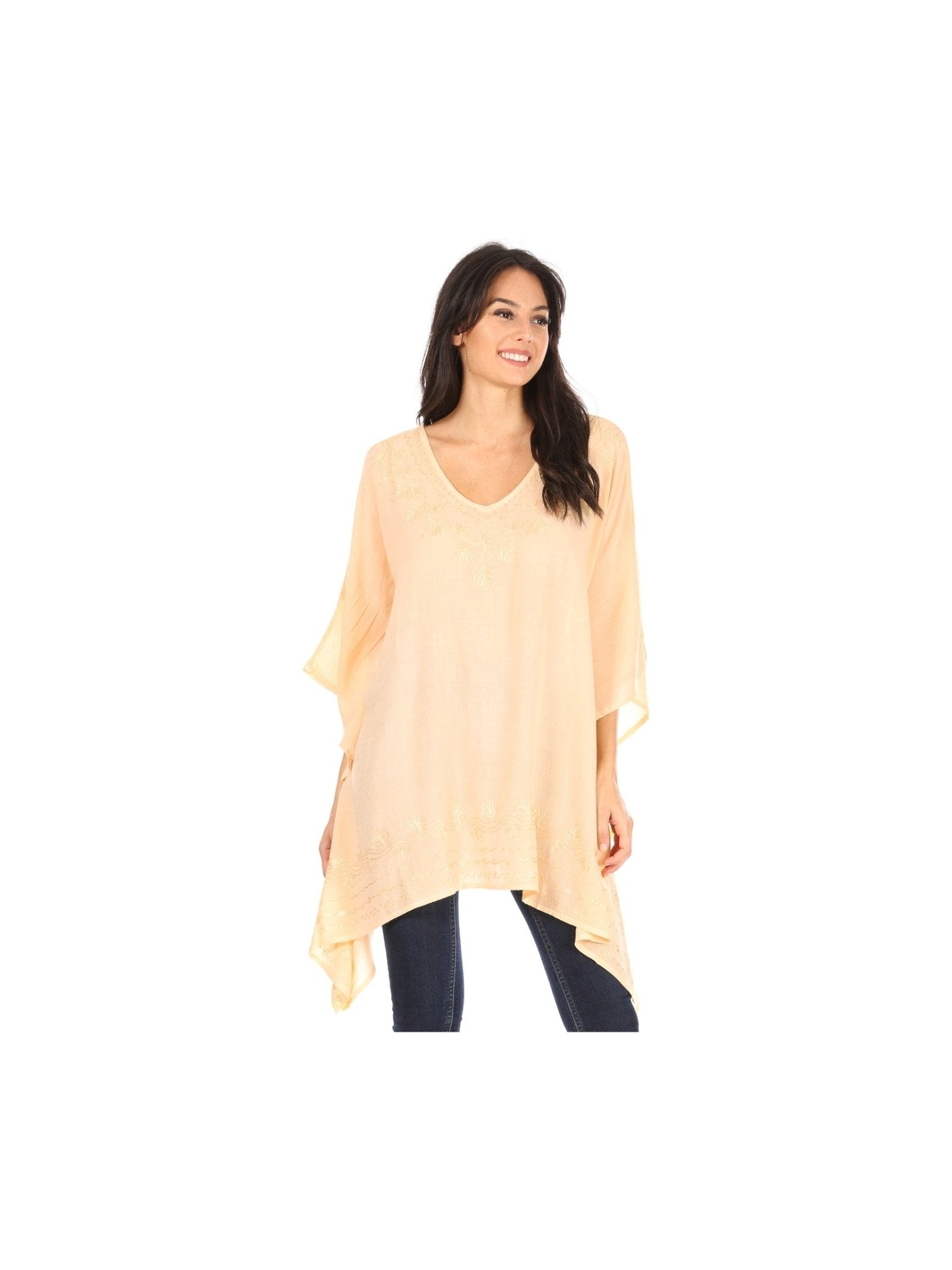 Sakkas Wren Lightweight Circle Poncho Top Blouse With Detailed Embroidery - Courbe et Compagnie