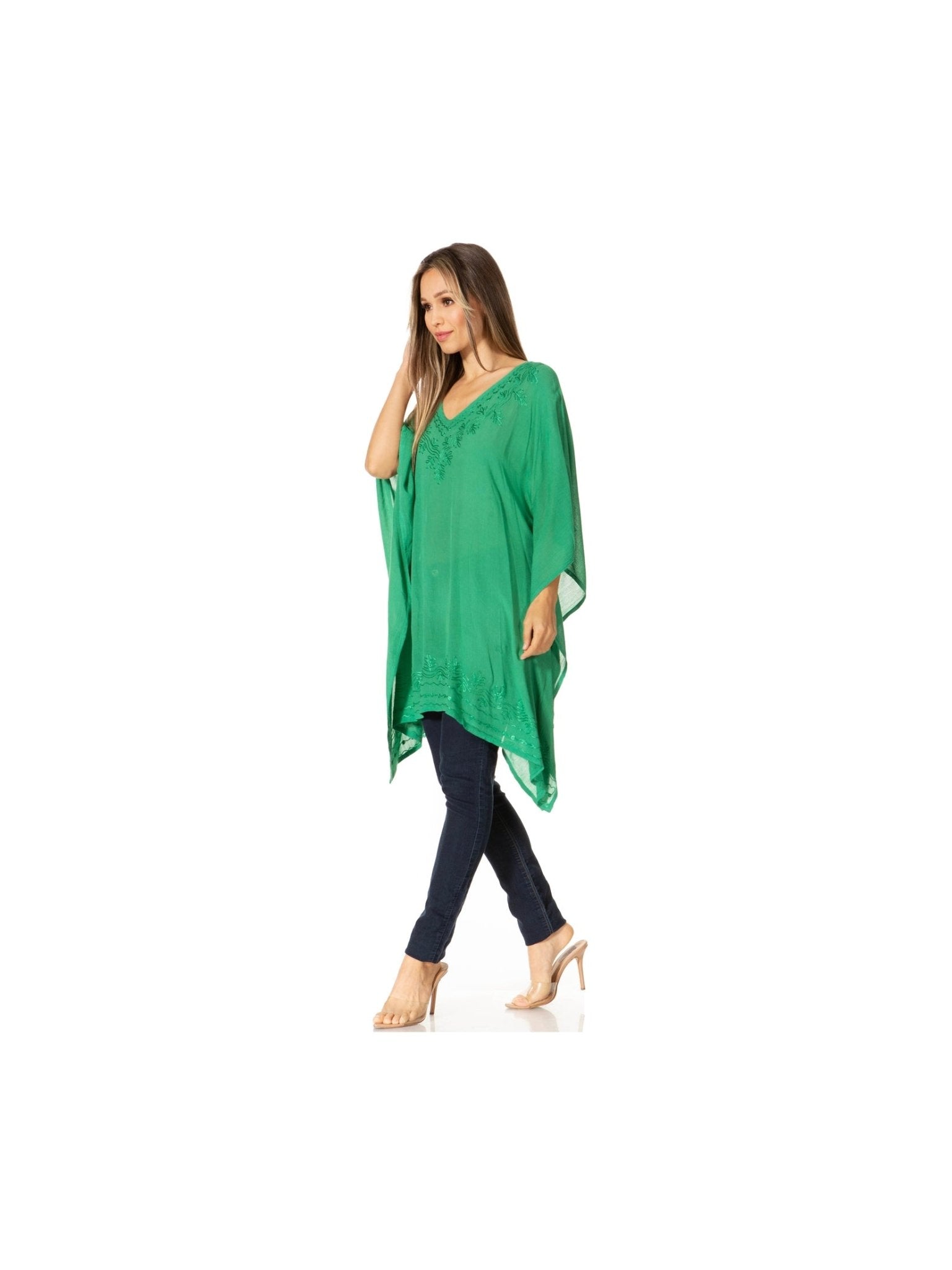Sakkas Wren Lightweight Circle Poncho Top Blouse With Detailed Embroidery - Courbe et Compagnie