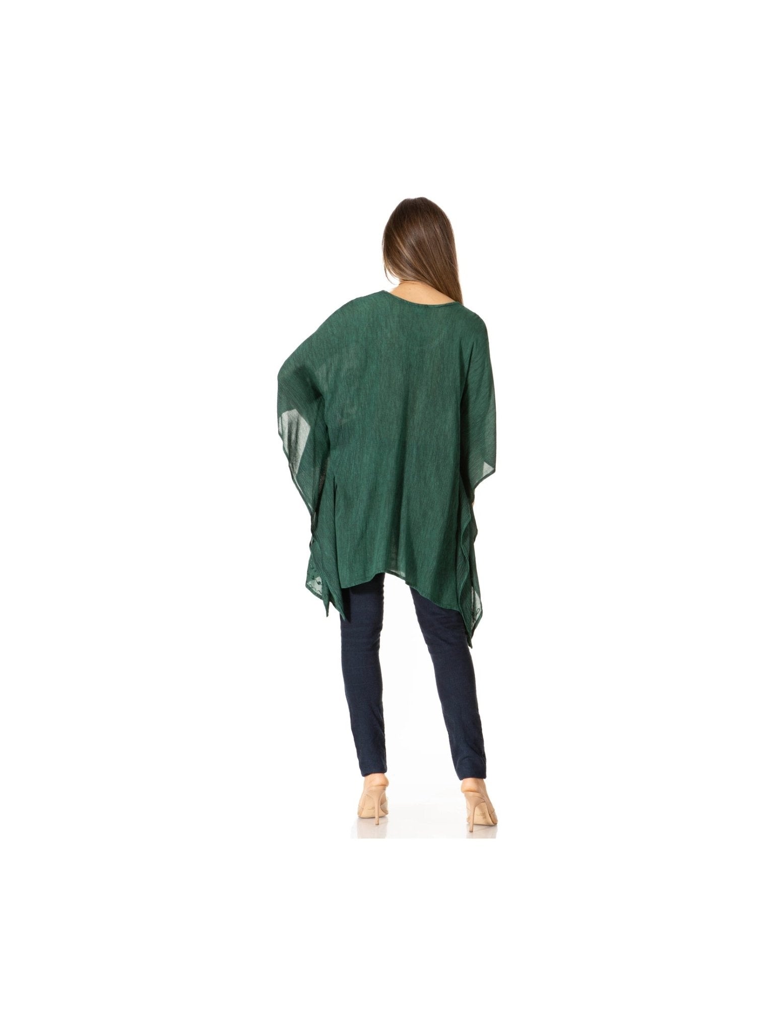 Sakkas Wren Lightweight Circle Poncho Top Blouse With Detailed Embroidery - Courbe et Compagnie