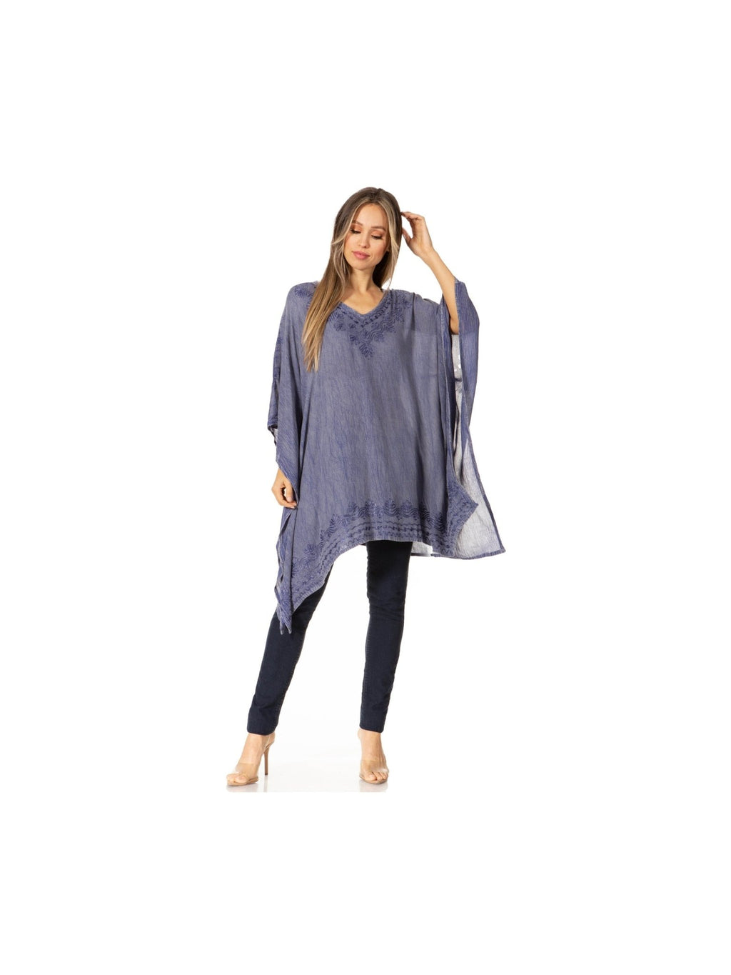 Sakkas Wren Lightweight Circle Poncho Top Blouse With Detailed Embroidery - Courbe et Compagnie