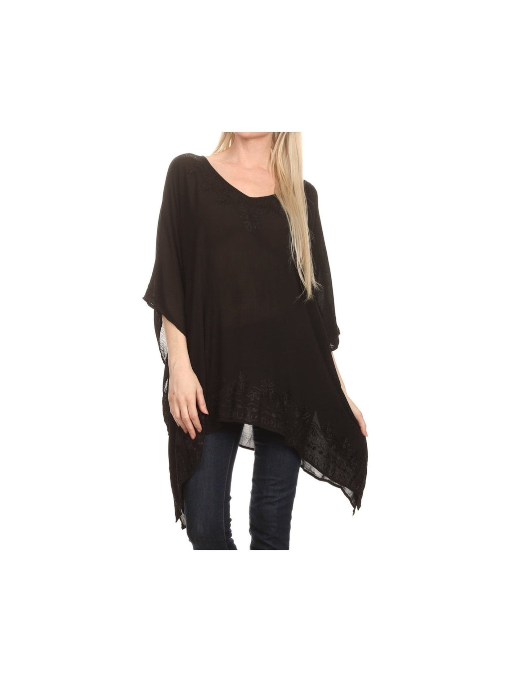 Sakkas Wren Lightweight Circle Poncho Top Blouse With Detailed Embroidery - Courbe et Compagnie
