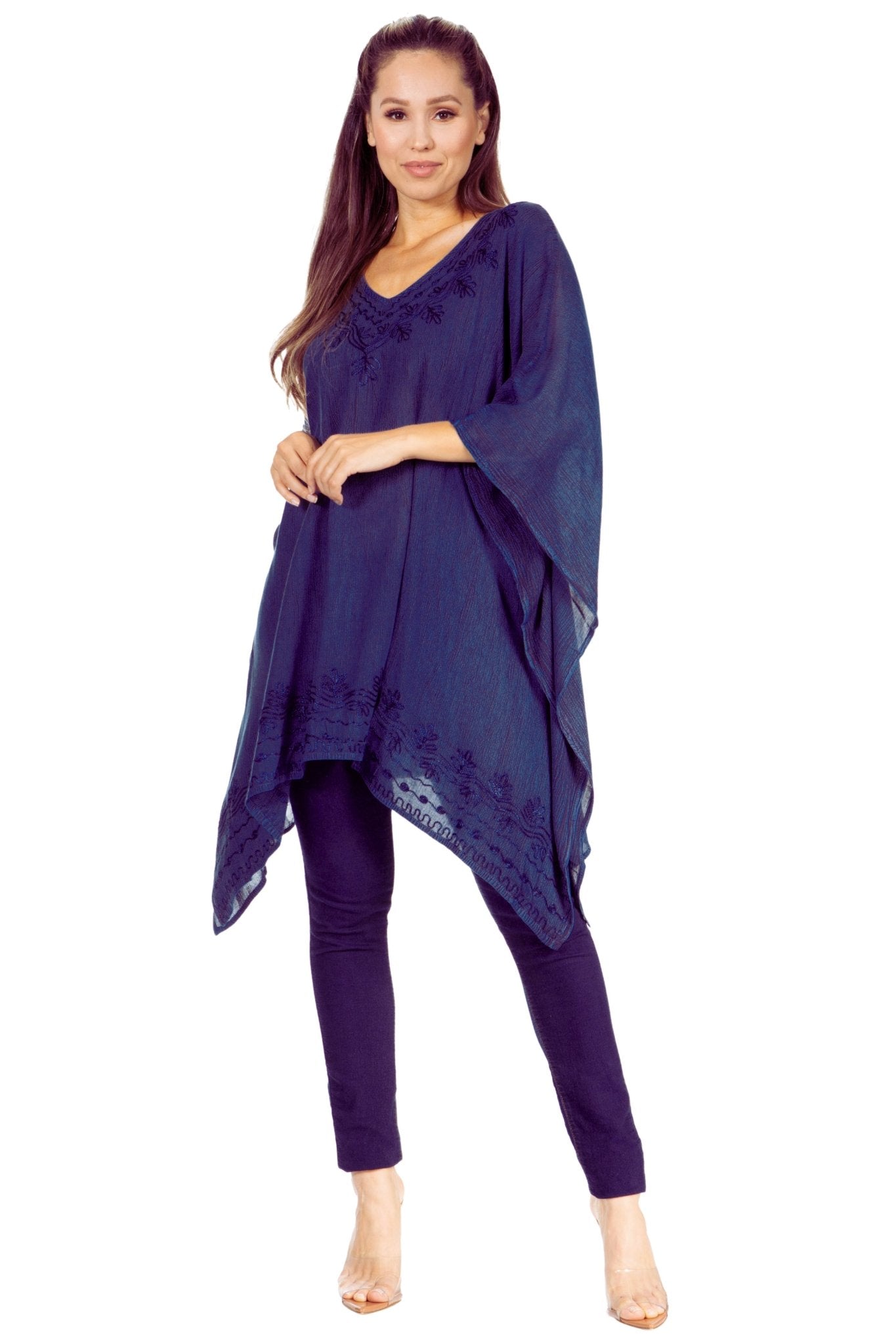 Sakkas Wren Lightweight Circle Poncho Top Blouse With Detailed Embroidery - Courbe et Compagnie