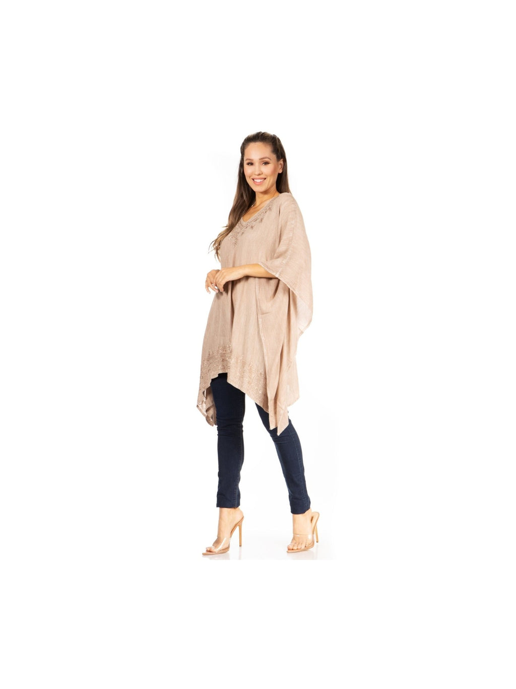 Sakkas Wren Lightweight Circle Poncho Top Blouse With Detailed Embroidery - Courbe et Compagnie