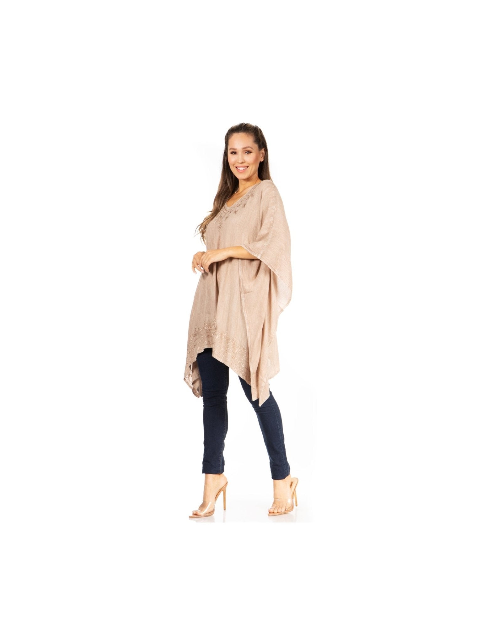 Sakkas Wren Lightweight Circle Poncho Top Blouse With Detailed Embroidery - Courbe et Compagnie