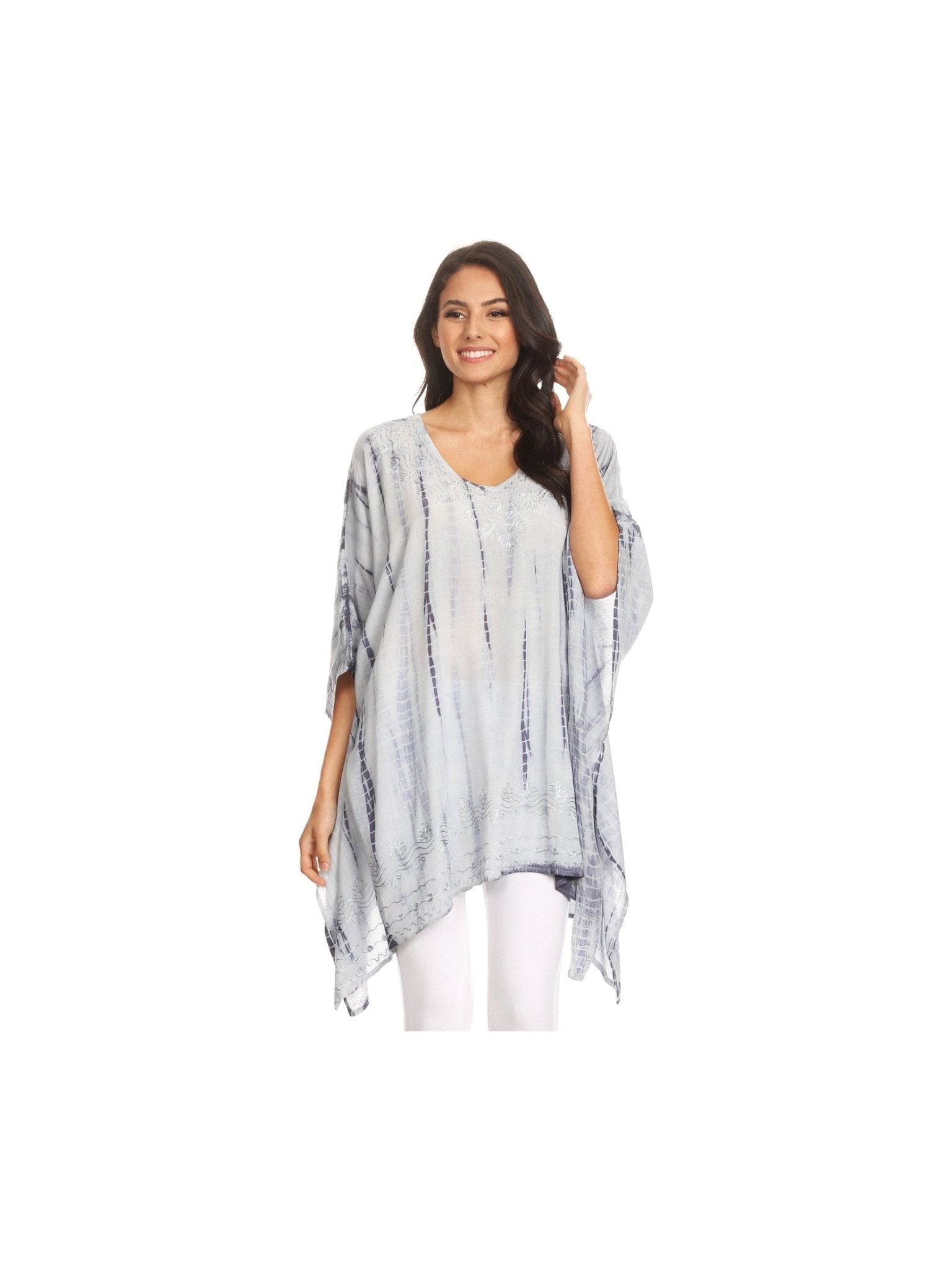 Sakkas Wren Lightweight Circle Poncho Top Blouse With Detailed Embroidery - Courbe et Compagnie