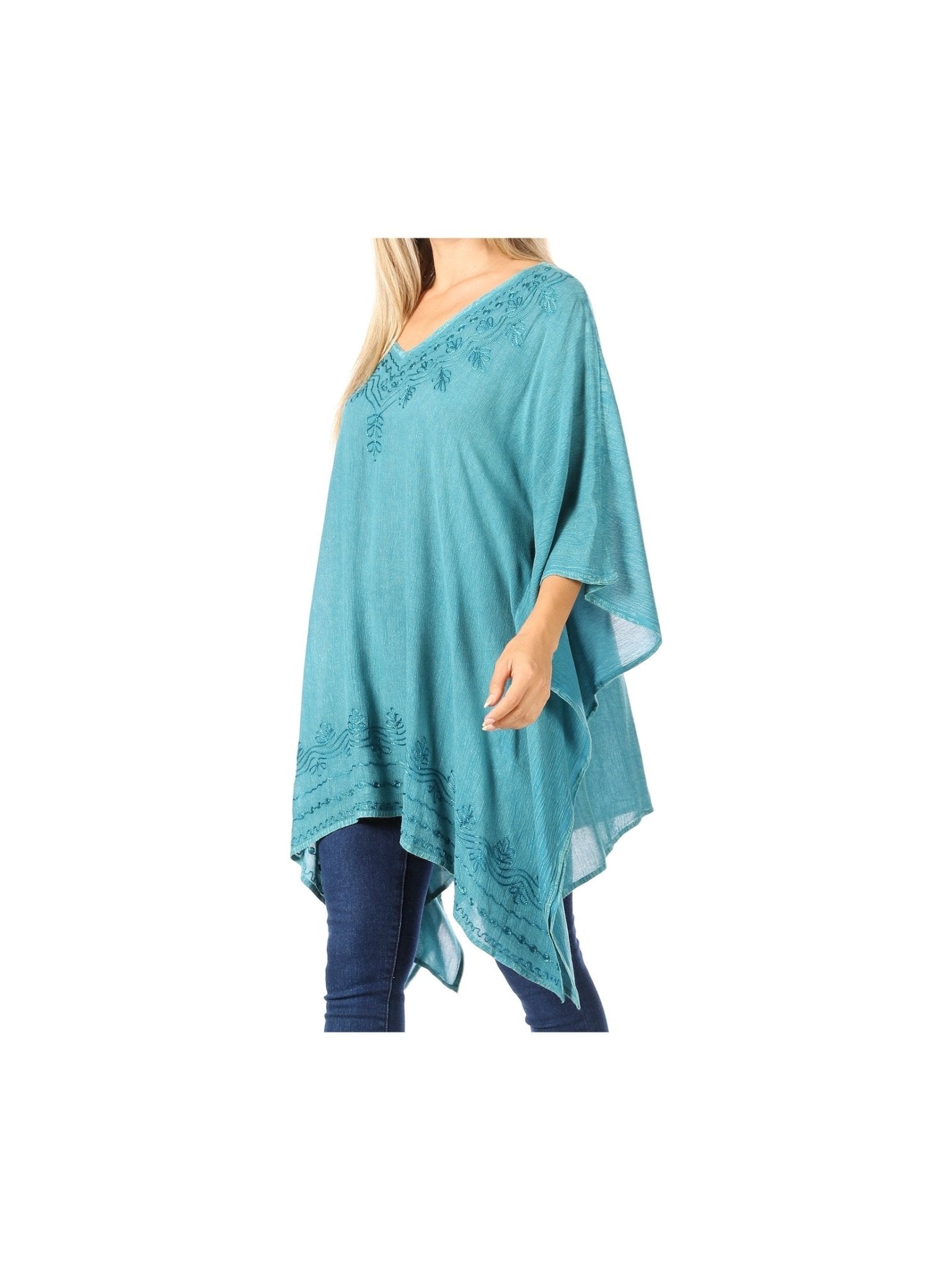 Sakkas Wren Lightweight Circle Poncho Top Blouse With Detailed Embroidery - Courbe et Compagnie