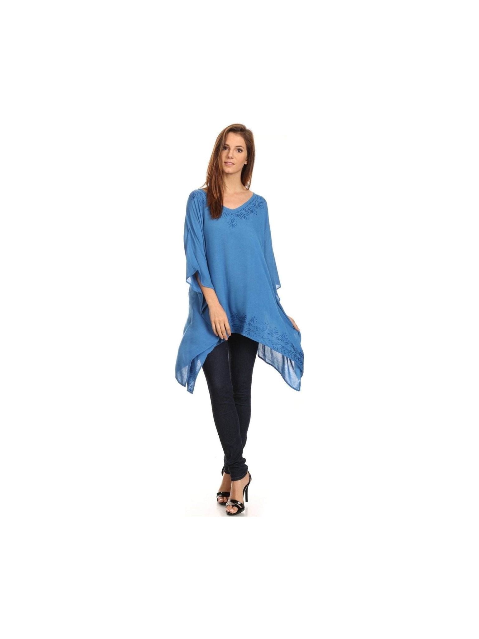 Sakkas Wren Lightweight Circle Poncho Top Blouse With Detailed Embroidery - Courbe et Compagnie