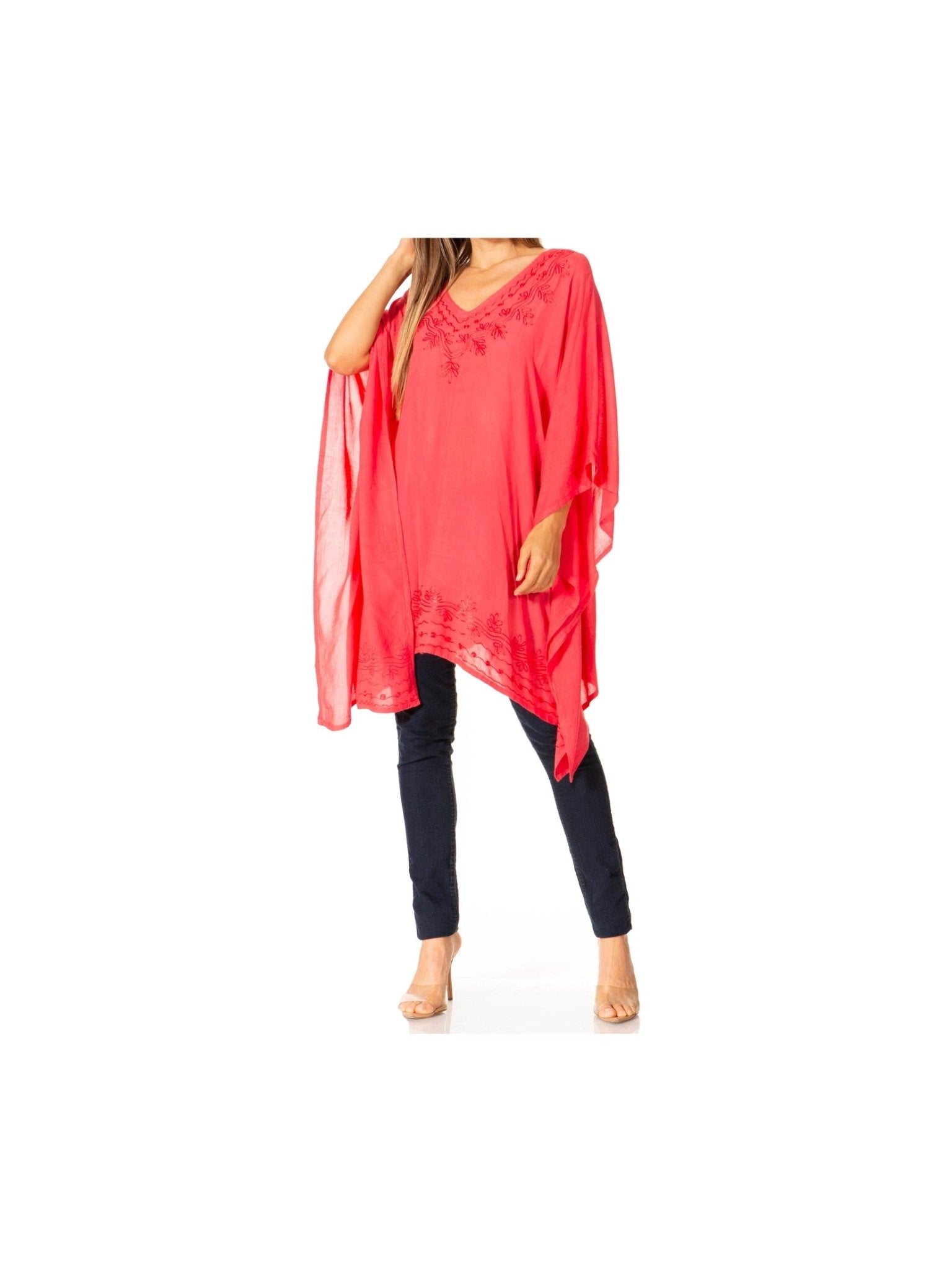 Sakkas Wren Lightweight Circle Poncho Top Blouse With Detailed Embroidery - Courbe et Compagnie