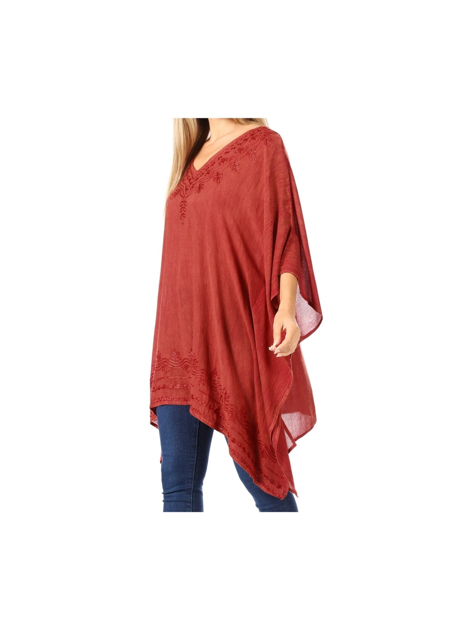 Sakkas Wren Lightweight Circle Poncho Top Blouse With Detailed Embroidery - Courbe et Compagnie