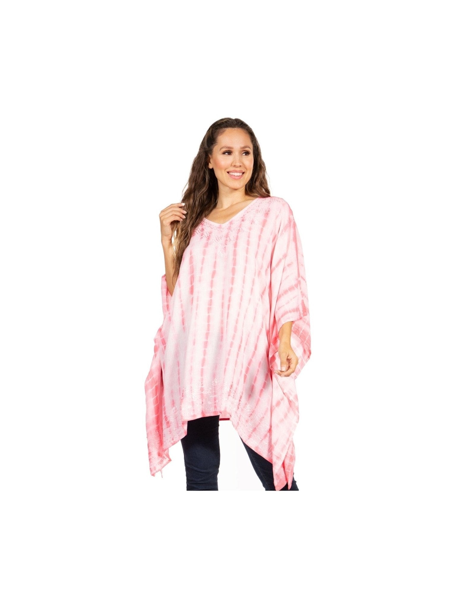 Sakkas Wren Lightweight Circle Poncho Top Blouse With Detailed Embroidery - Courbe et Compagnie