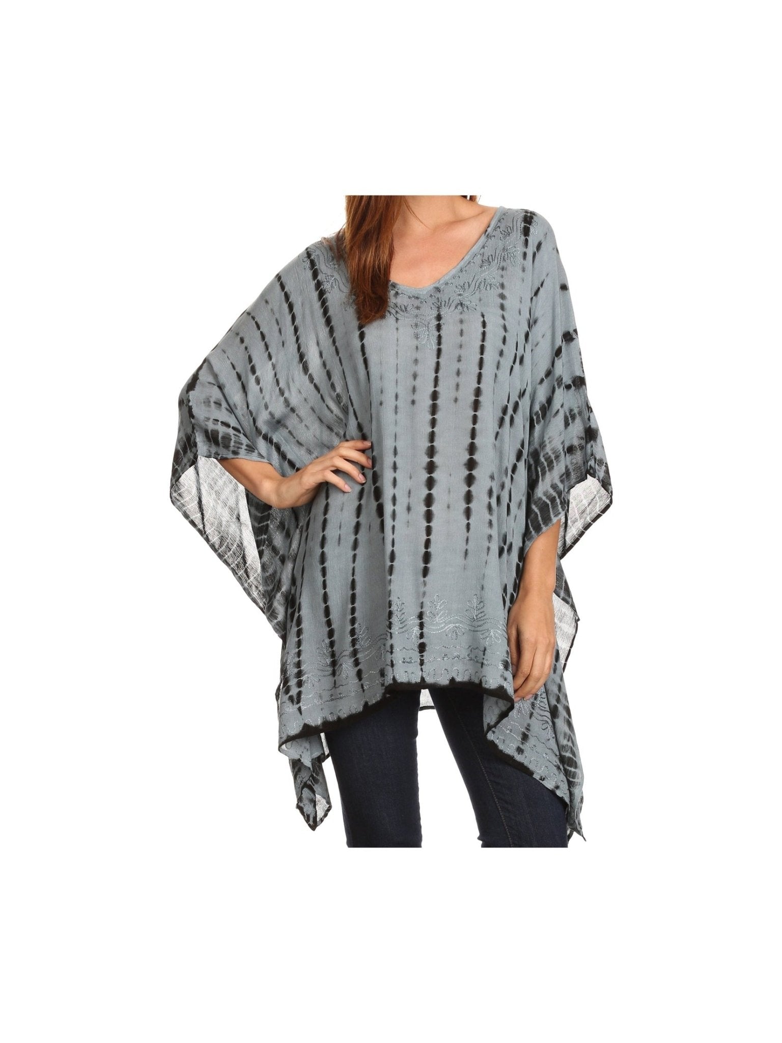Sakkas Wren Lightweight Circle Poncho Top Blouse With Detailed Embroidery - Courbe et Compagnie
