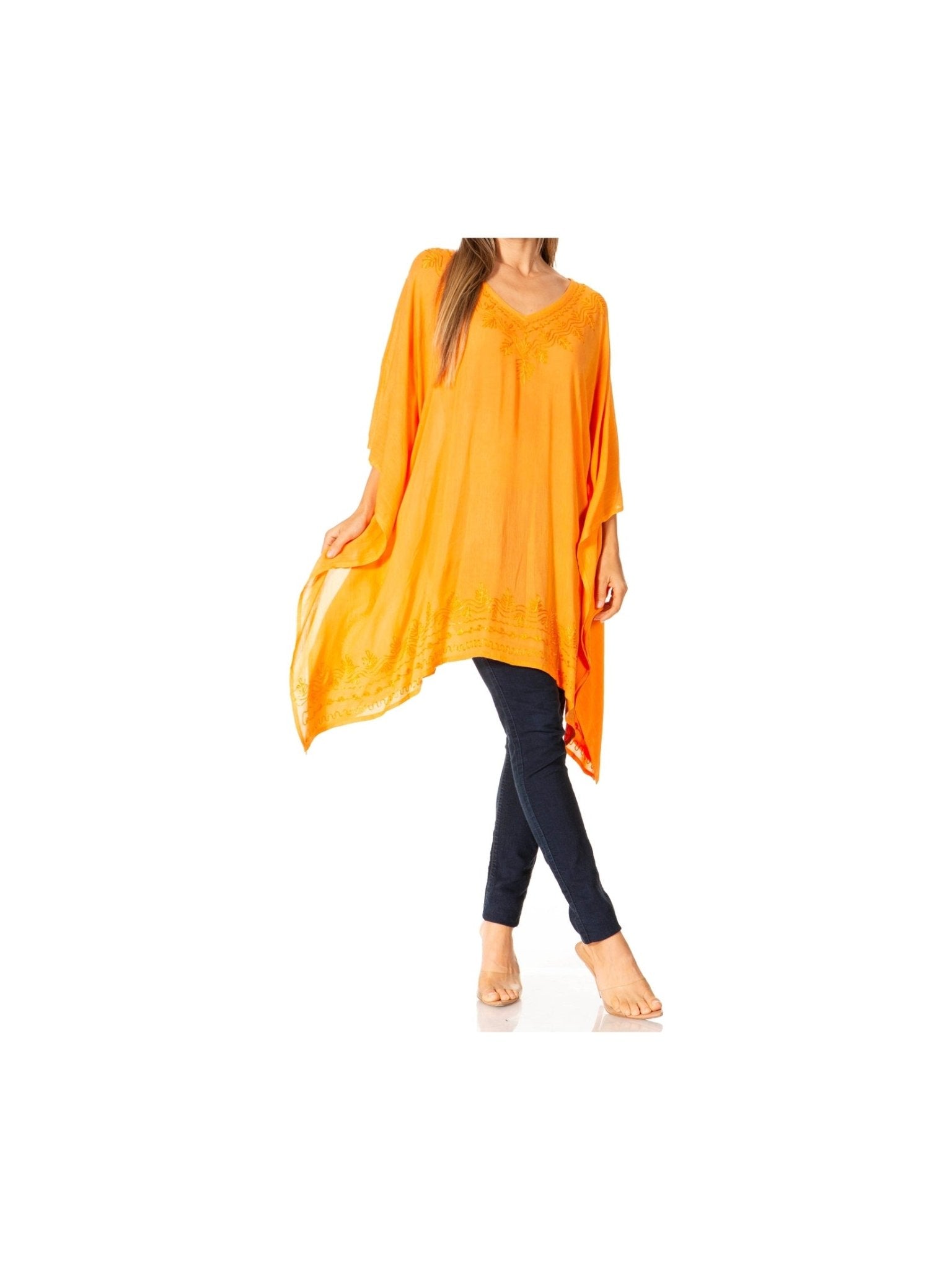 Sakkas Wren Lightweight Circle Poncho Top Blouse With Detailed Embroidery - Courbe et Compagnie
