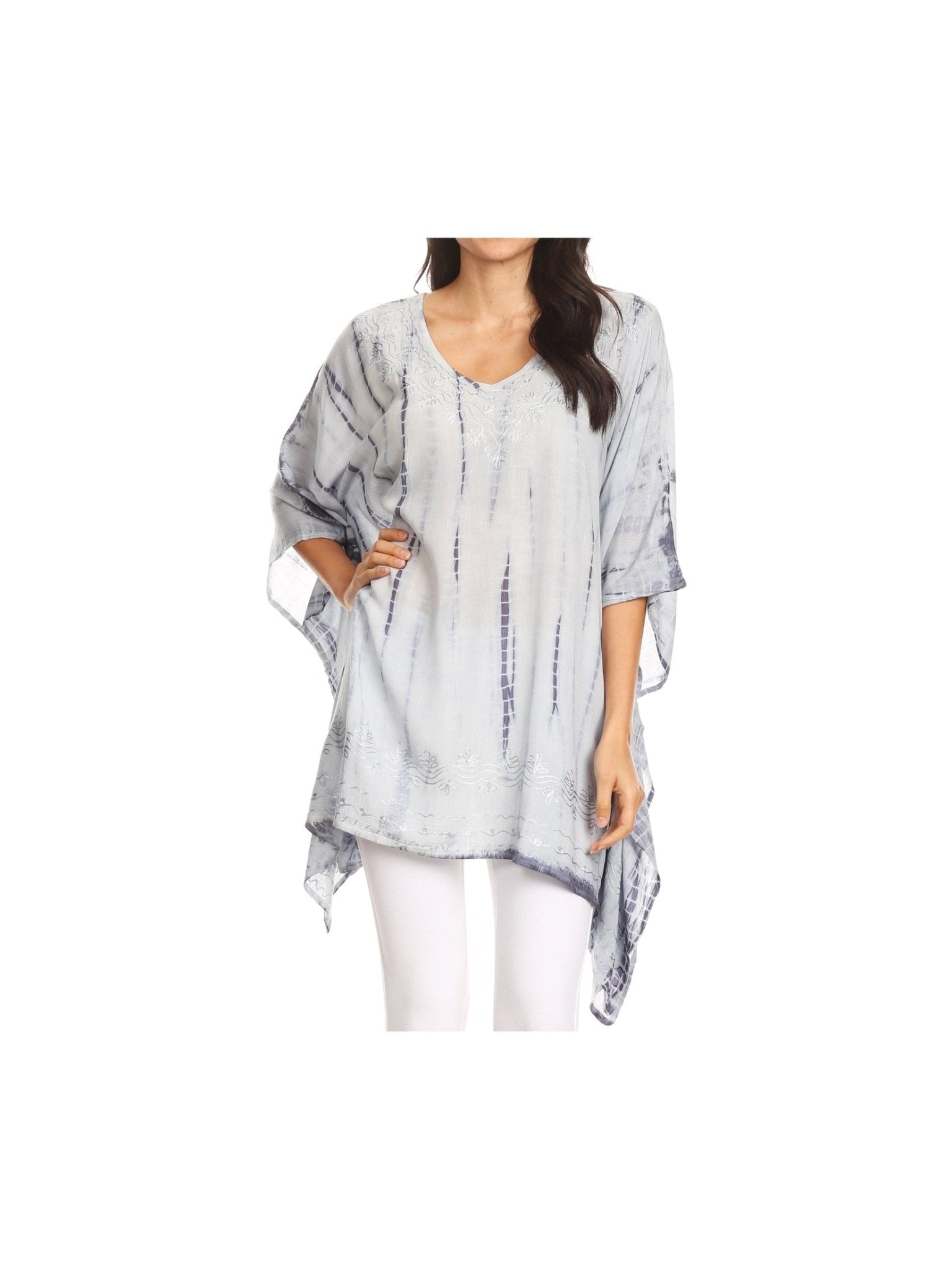 Sakkas Wren Lightweight Circle Poncho Top Blouse With Detailed Embroidery - Courbe et Compagnie