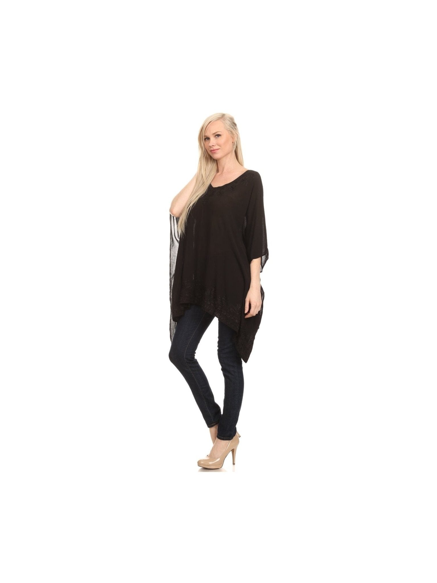Sakkas Wren Lightweight Circle Poncho Top Blouse With Detailed Embroidery - Courbe et Compagnie