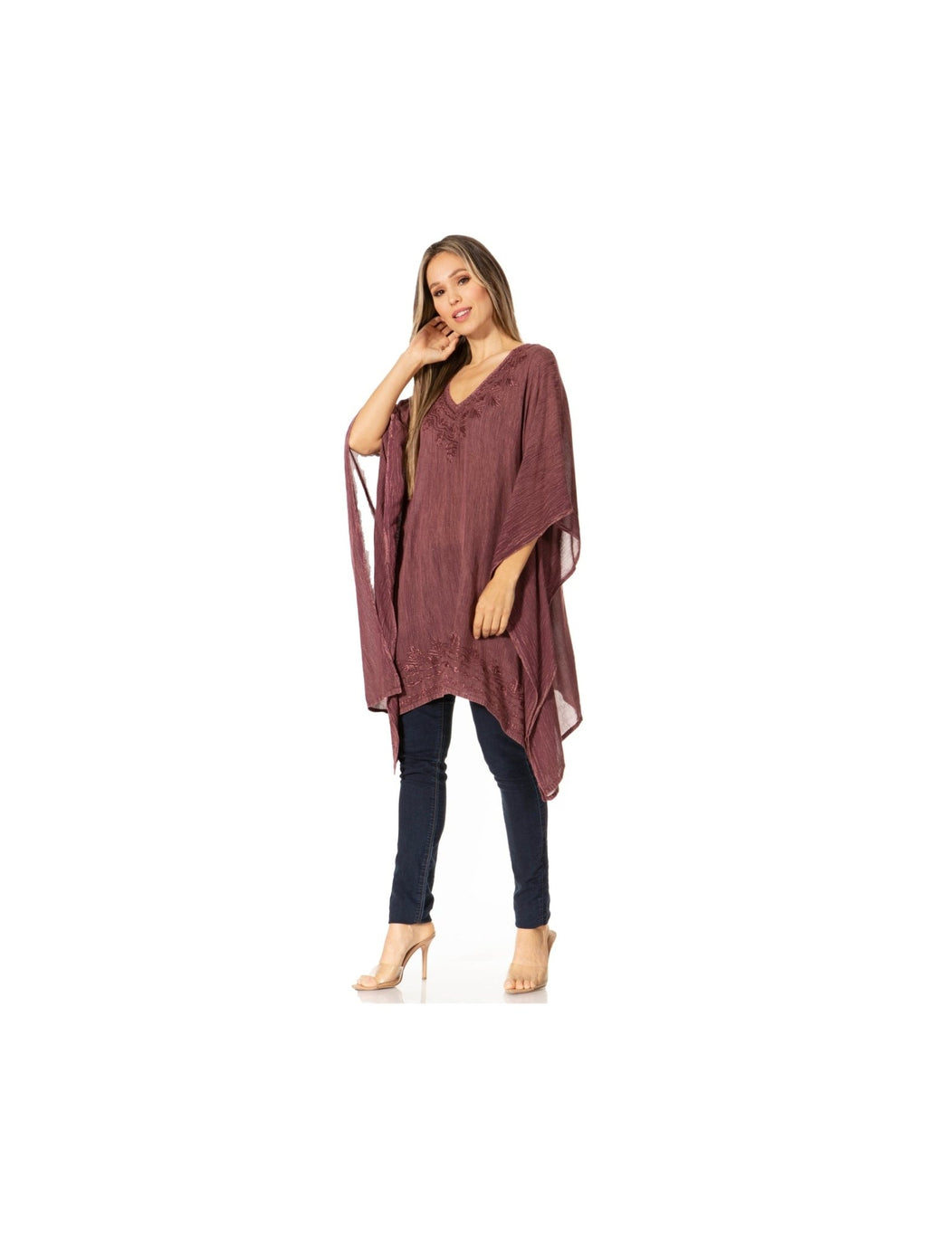 Sakkas Wren Lightweight Circle Poncho Top Blouse With Detailed Embroidery - Courbe et Compagnie