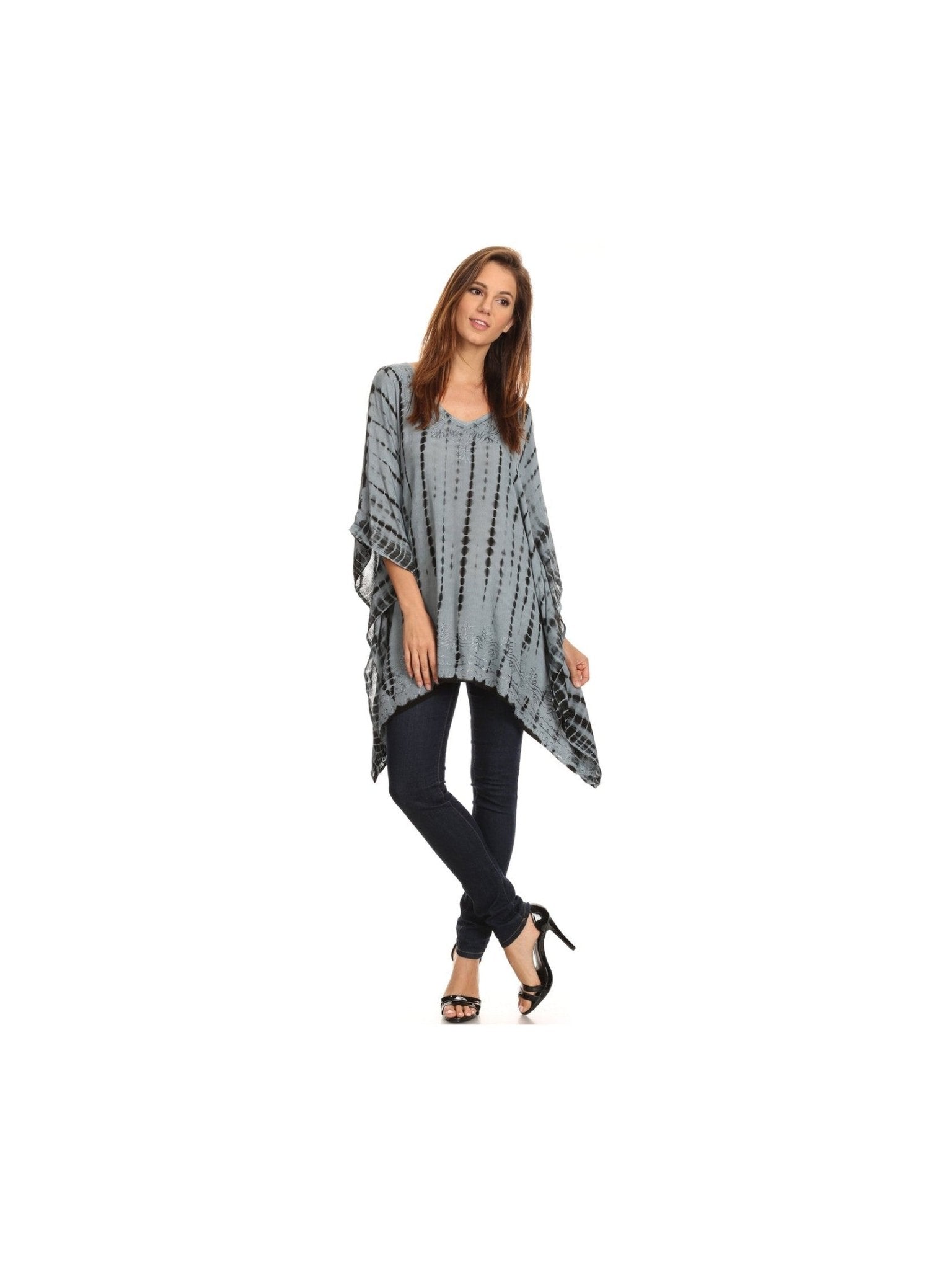 Sakkas Wren Lightweight Circle Poncho Top Blouse With Detailed Embroidery - Courbe et Compagnie