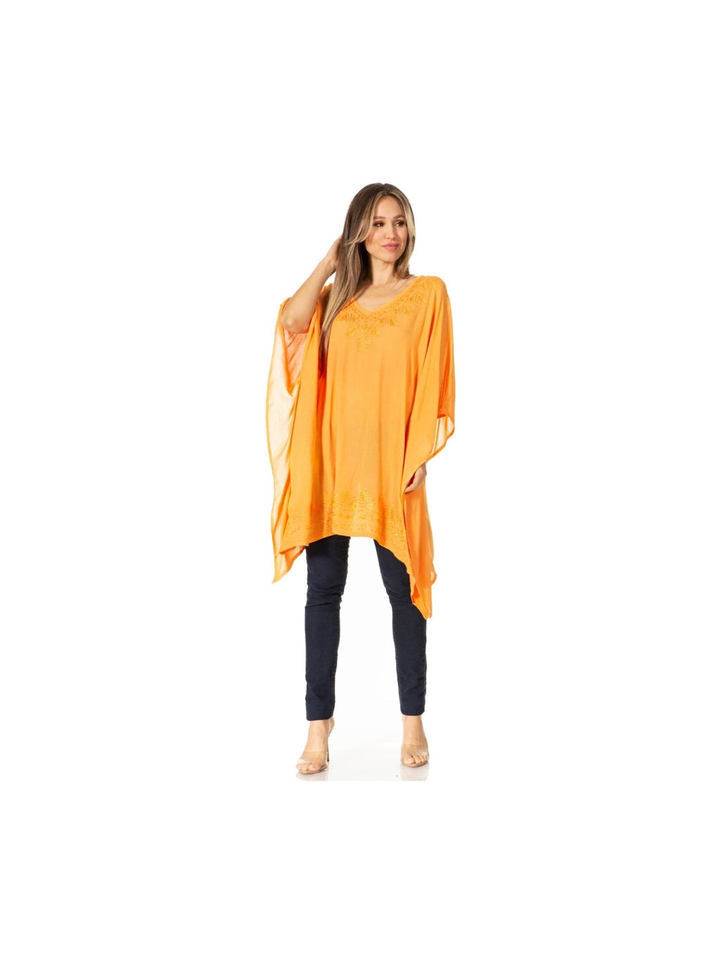 Sakkas Wren Lightweight Circle Poncho Top Blouse With Detailed Embroidery - Courbe et Compagnie