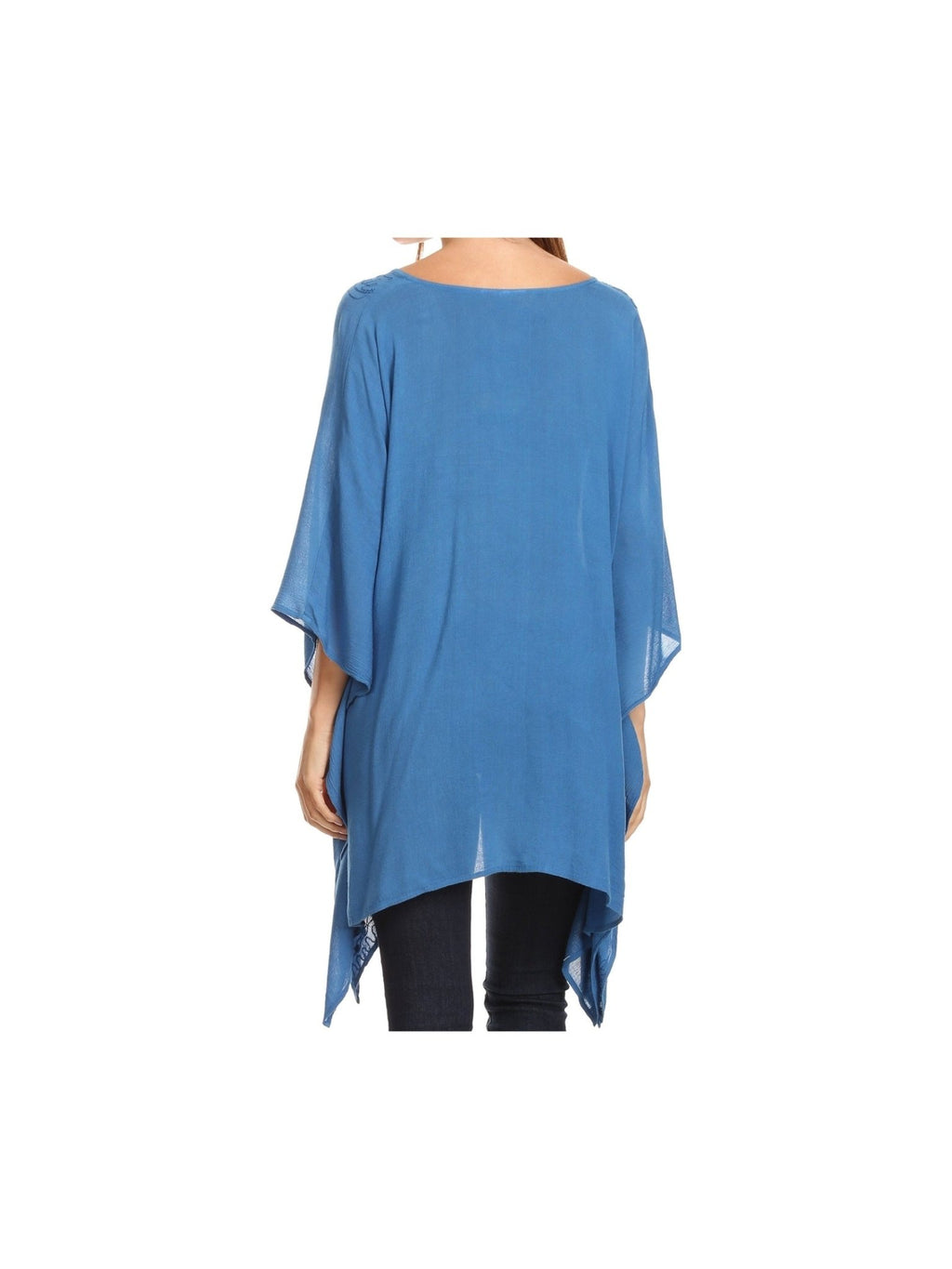 Sakkas Wren Lightweight Circle Poncho Top Blouse With Detailed Embroidery - Courbe et Compagnie