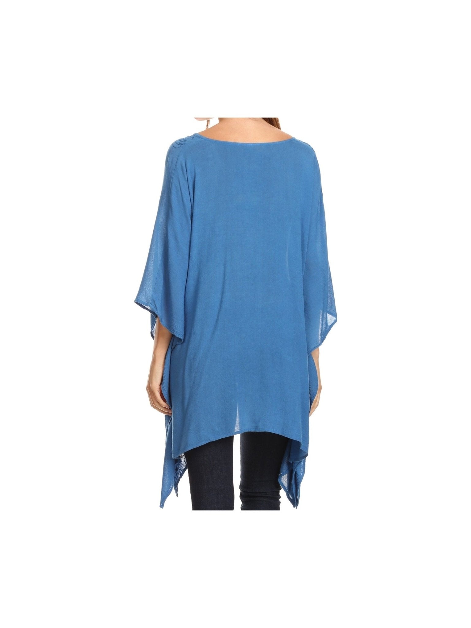 Sakkas Wren Lightweight Circle Poncho Top Blouse With Detailed Embroidery - Courbe et Compagnie