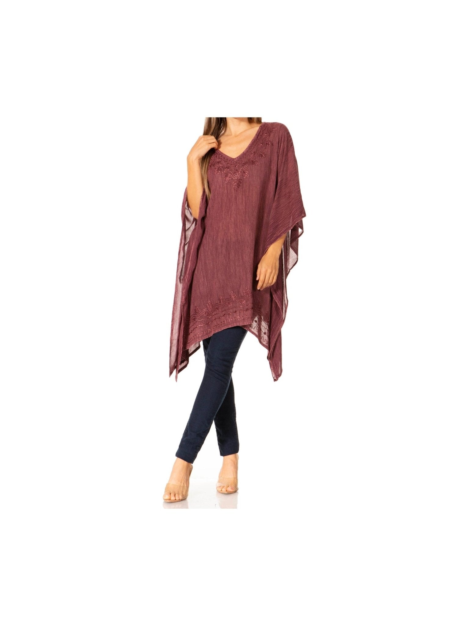 Sakkas Wren Lightweight Circle Poncho Top Blouse With Detailed Embroidery - Courbe et Compagnie