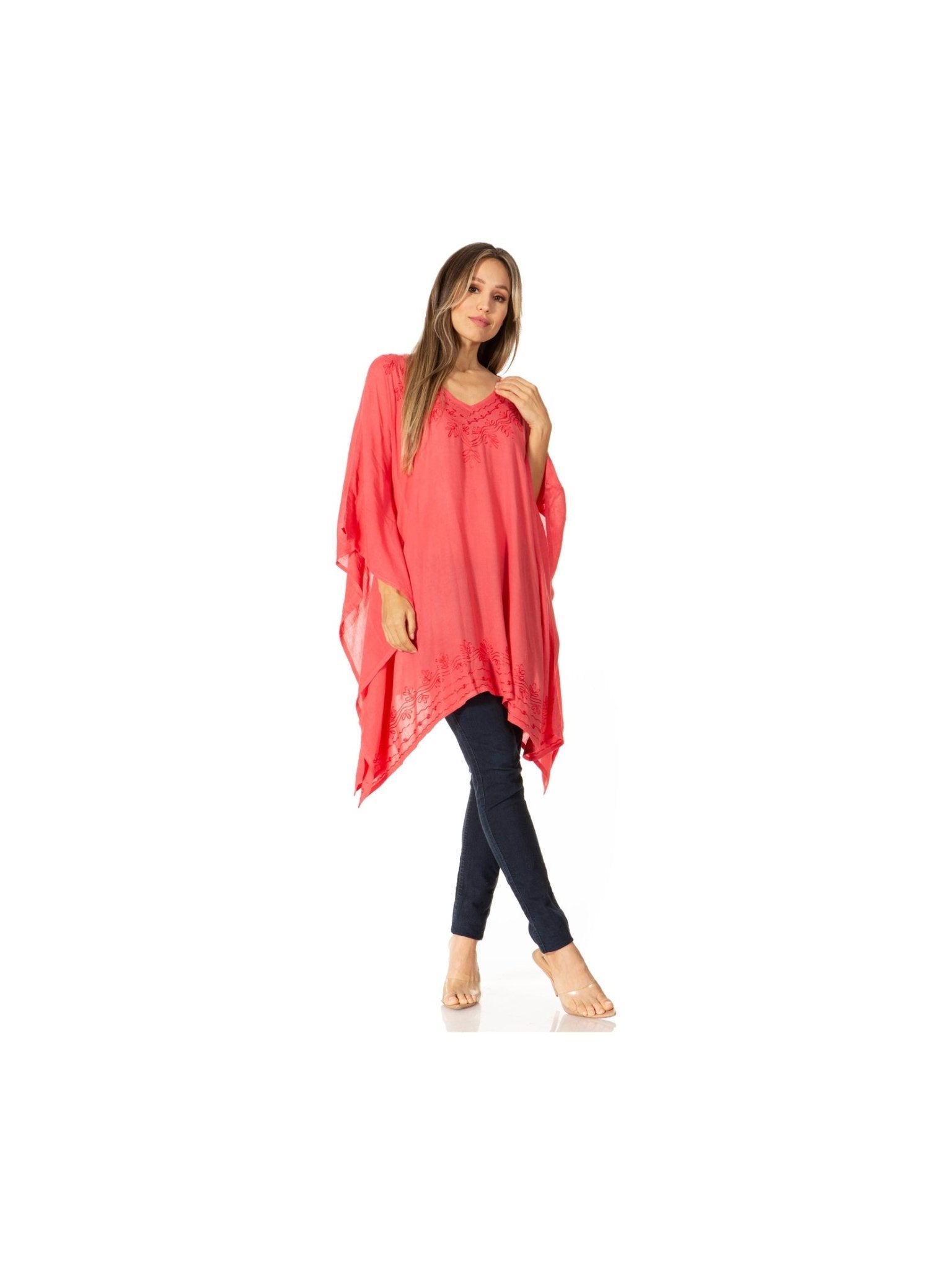 Sakkas Wren Lightweight Circle Poncho Top Blouse With Detailed Embroidery - Courbe et Compagnie