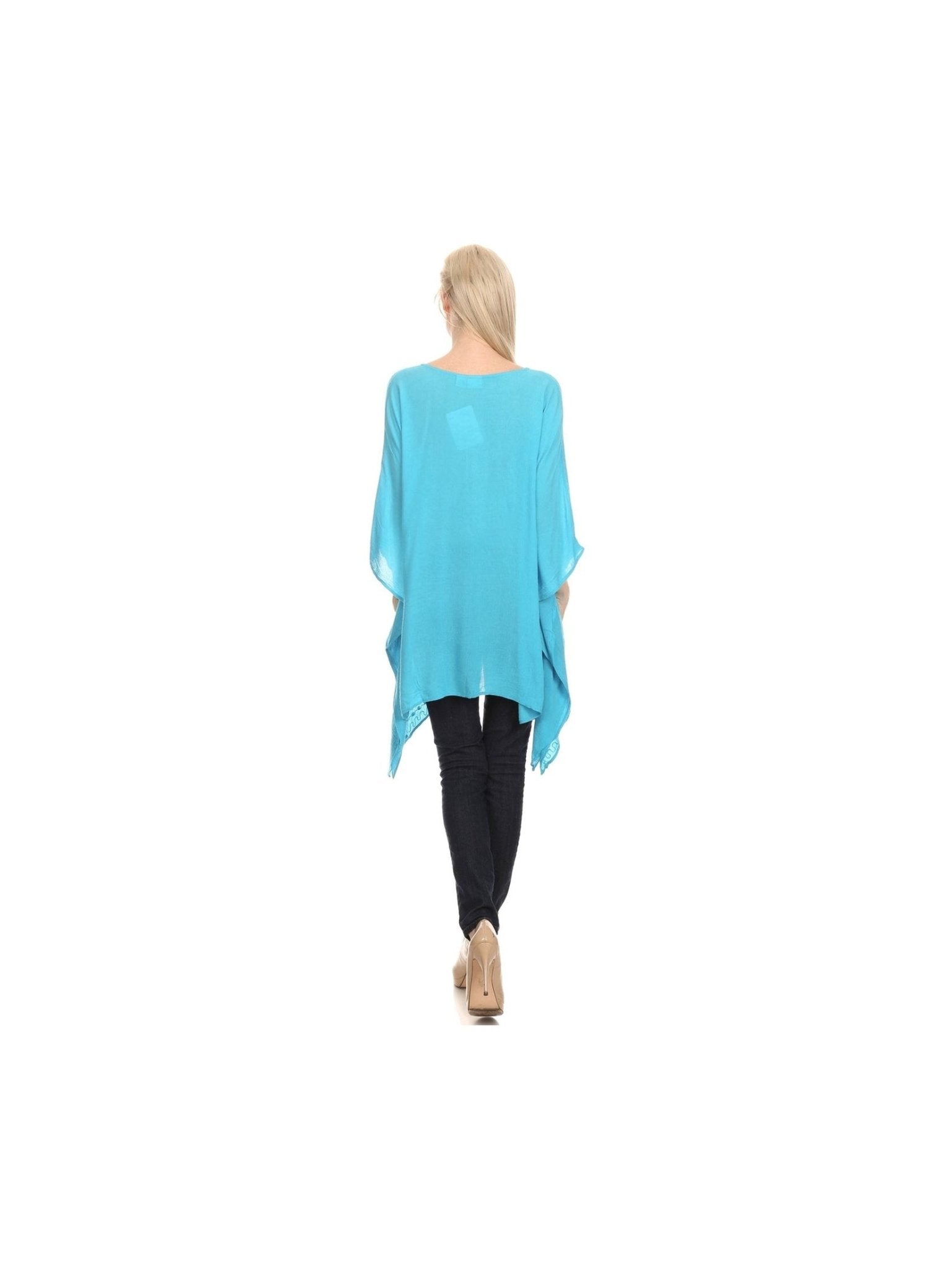 Sakkas Wren Lightweight Circle Poncho Top Blouse With Detailed Embroidery - Courbe et Compagnie