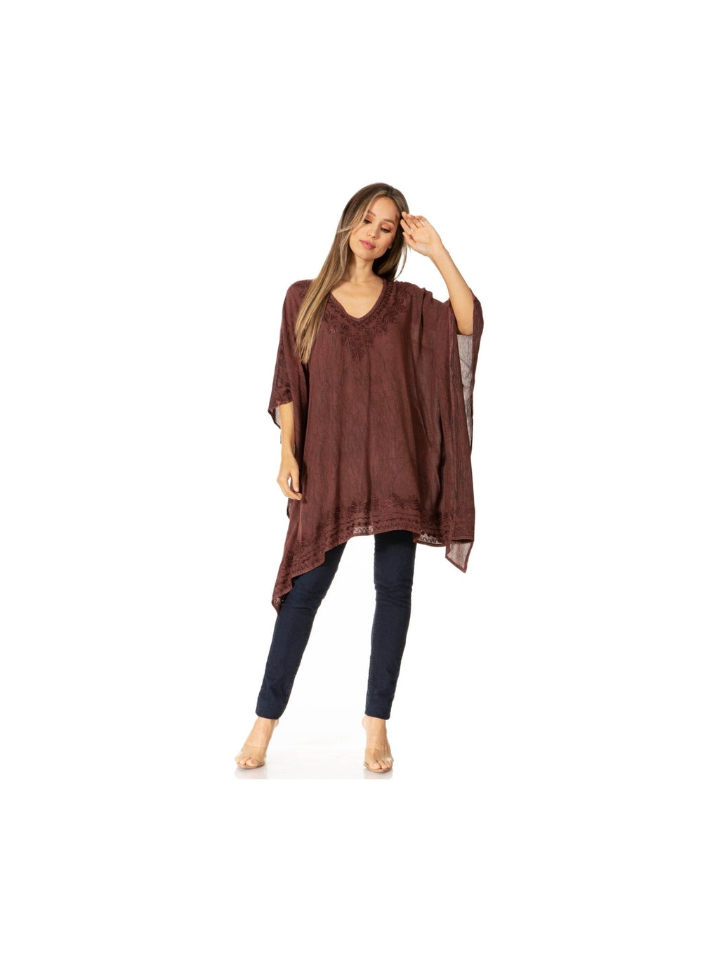 Sakkas Wren Lightweight Circle Poncho Top Blouse With Detailed Embroidery - Courbe et Compagnie