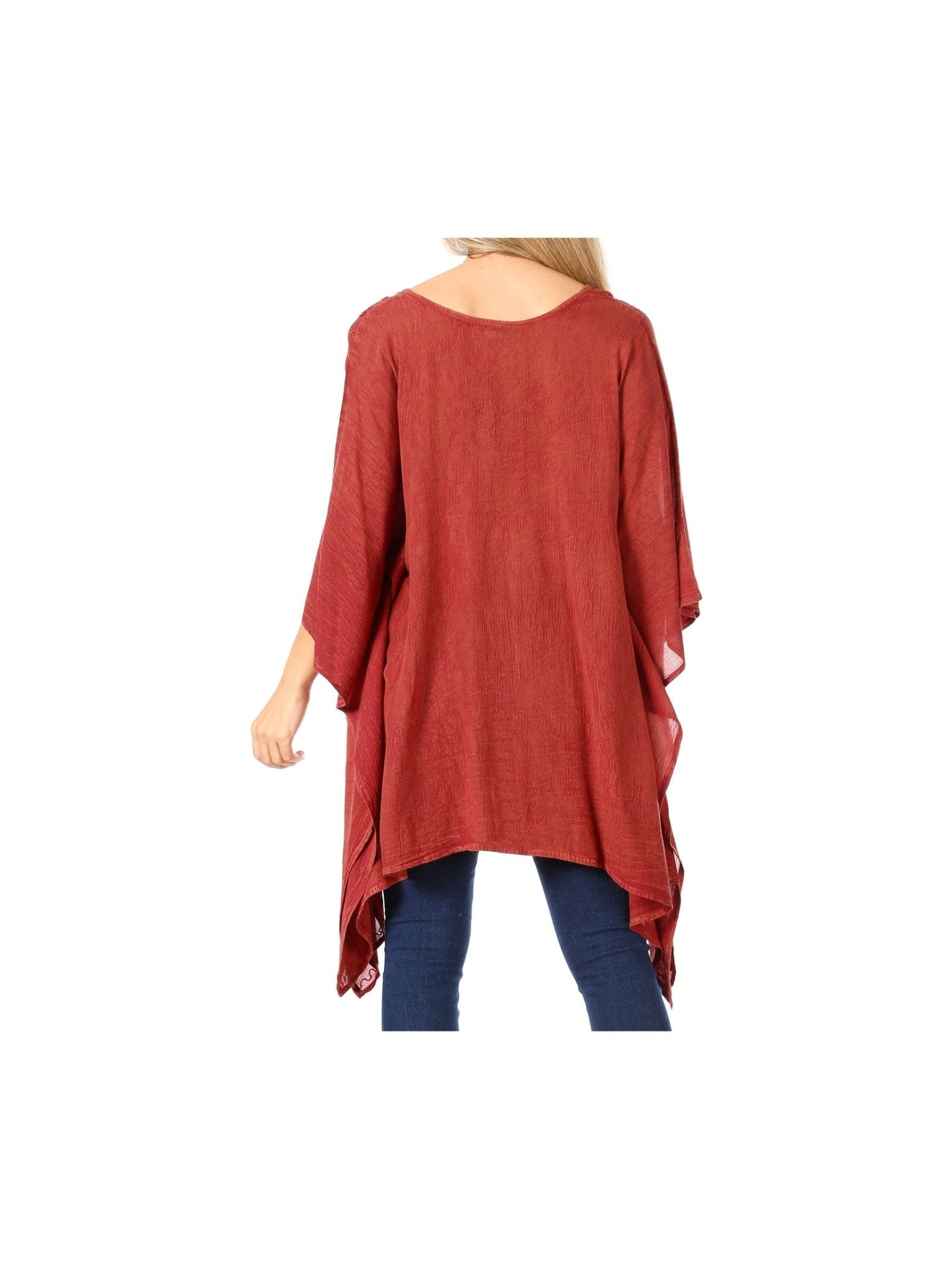 Sakkas Wren Lightweight Circle Poncho Top Blouse With Detailed Embroidery - Courbe et Compagnie