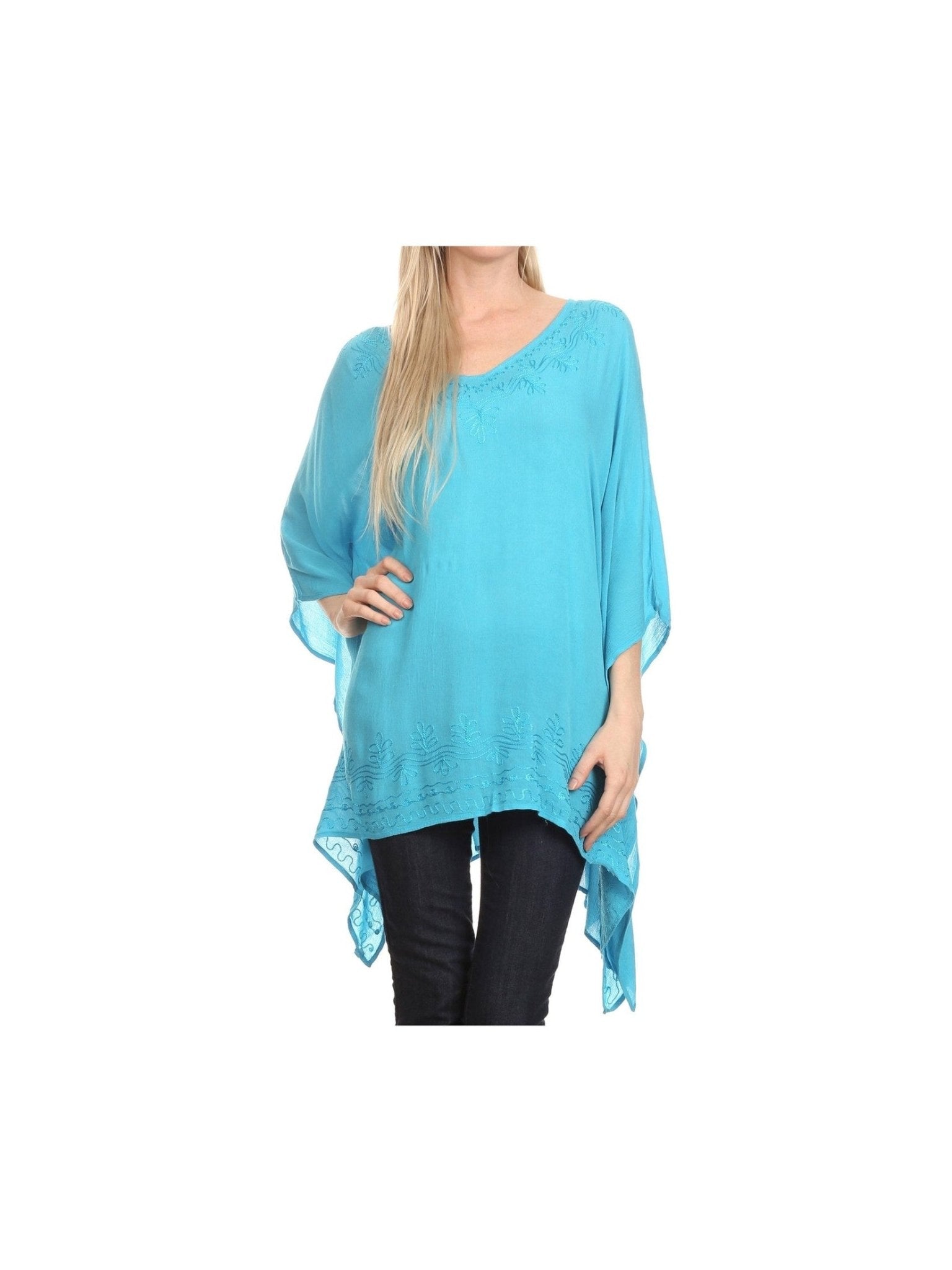 Sakkas Wren Lightweight Circle Poncho Top Blouse With Detailed Embroidery - Courbe et Compagnie