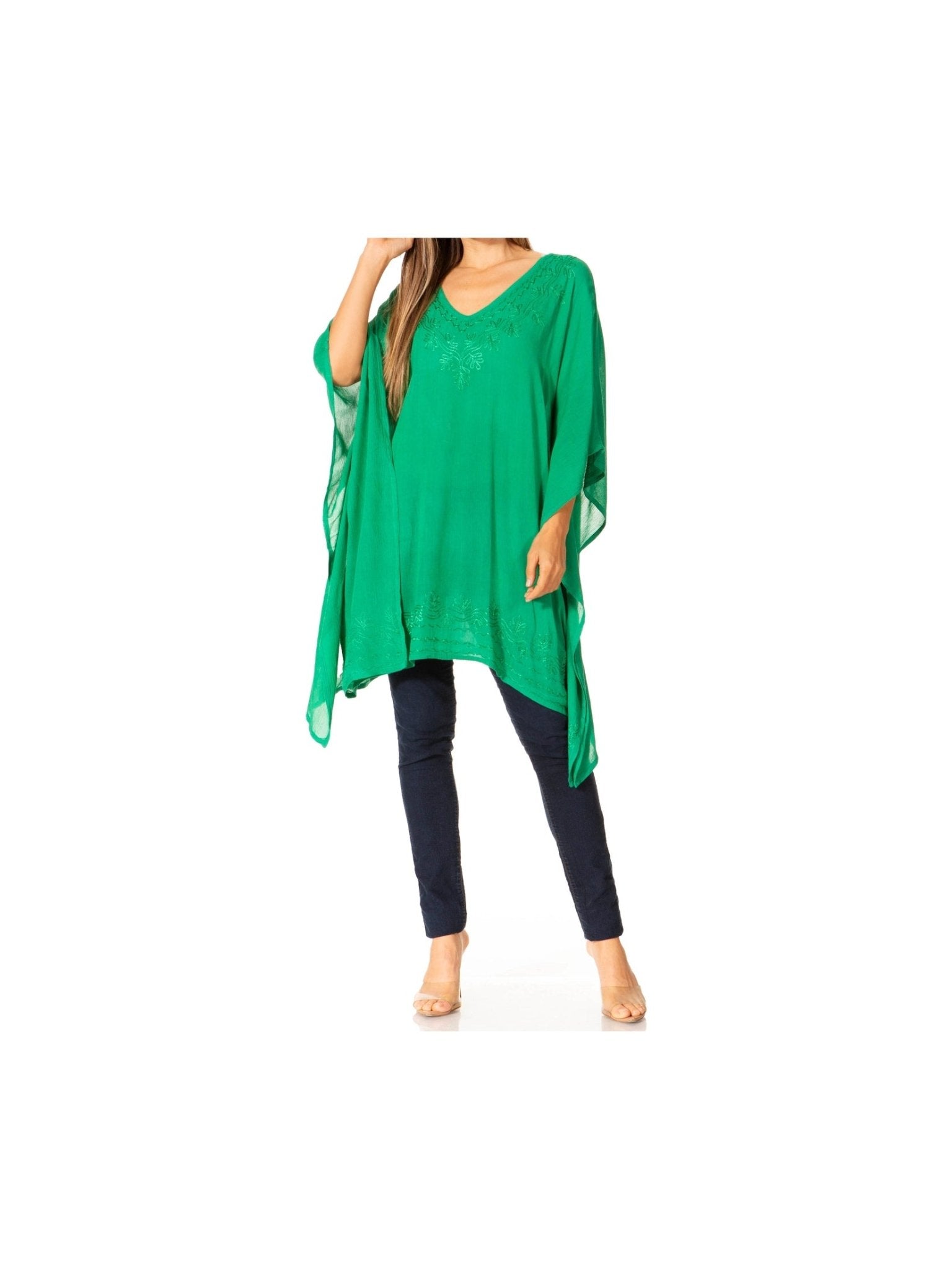 Sakkas Wren Lightweight Circle Poncho Top Blouse With Detailed Embroidery - Courbe et Compagnie