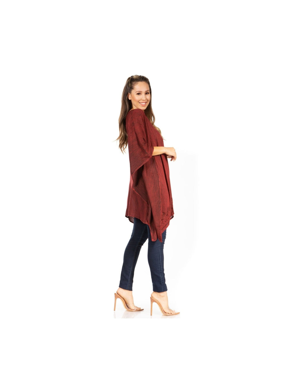 Sakkas Wren Lightweight Circle Poncho Top Blouse With Detailed Embroidery - Courbe et Compagnie