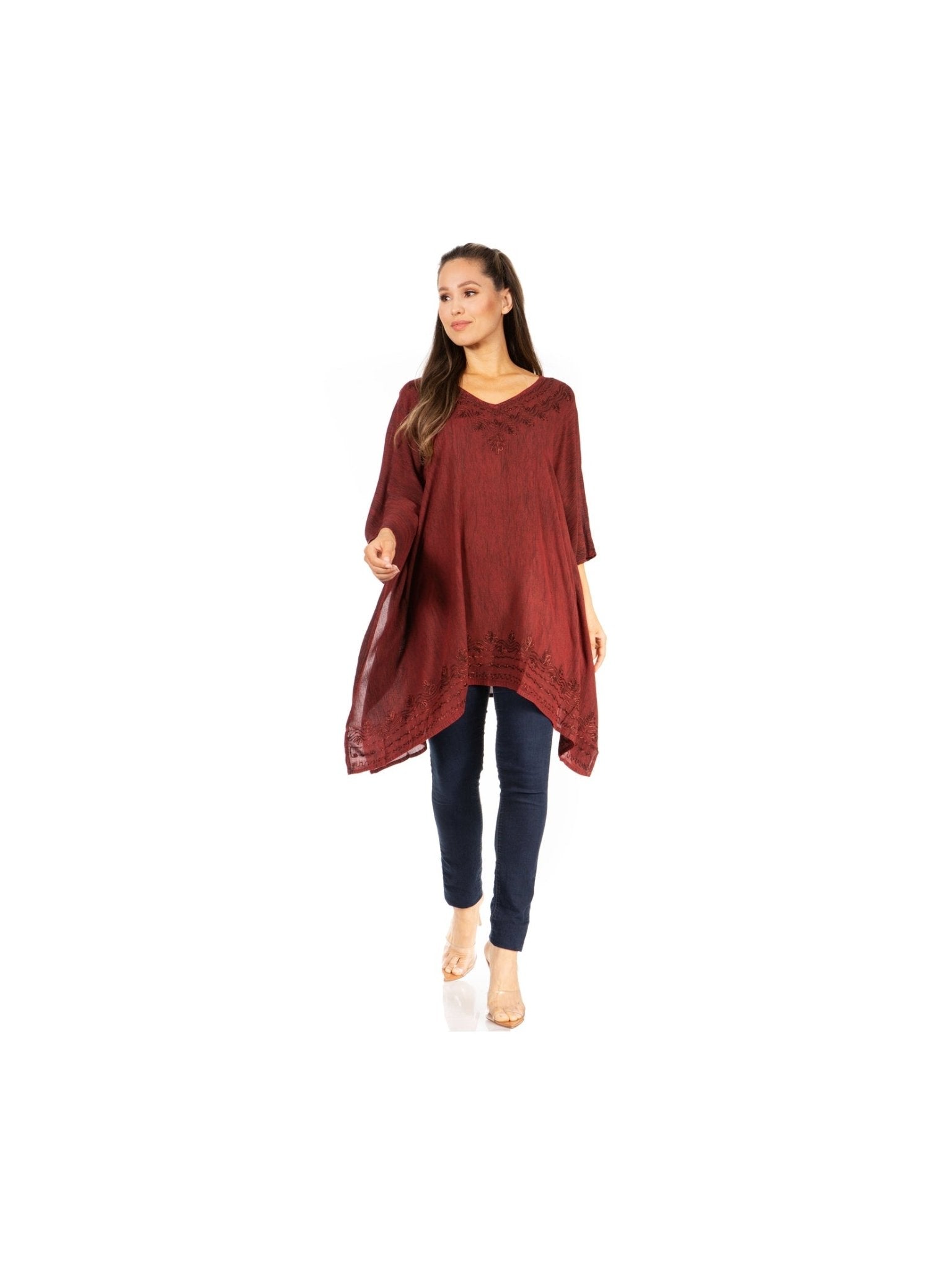 Sakkas Wren Lightweight Circle Poncho Top Blouse With Detailed Embroidery - Courbe et Compagnie